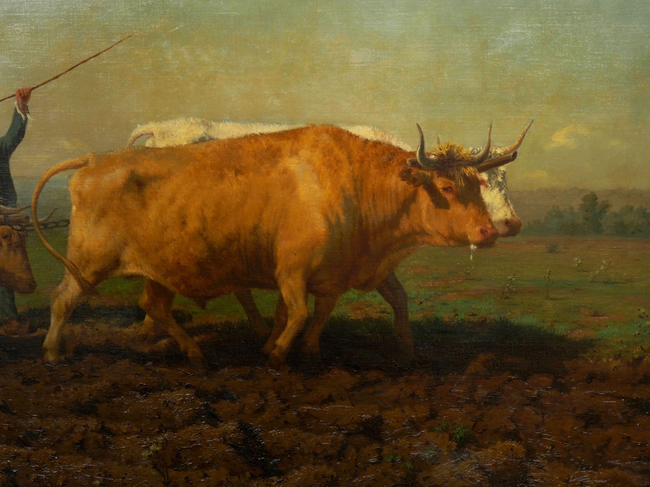 Monumental Landscape Painting “Oxen Ploughing in Nivernais” after Rosa Bonheur 1