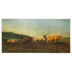 Monumental Landscape Painting “Oxen Ploughing in Nivernais” after Rosa Bonheur