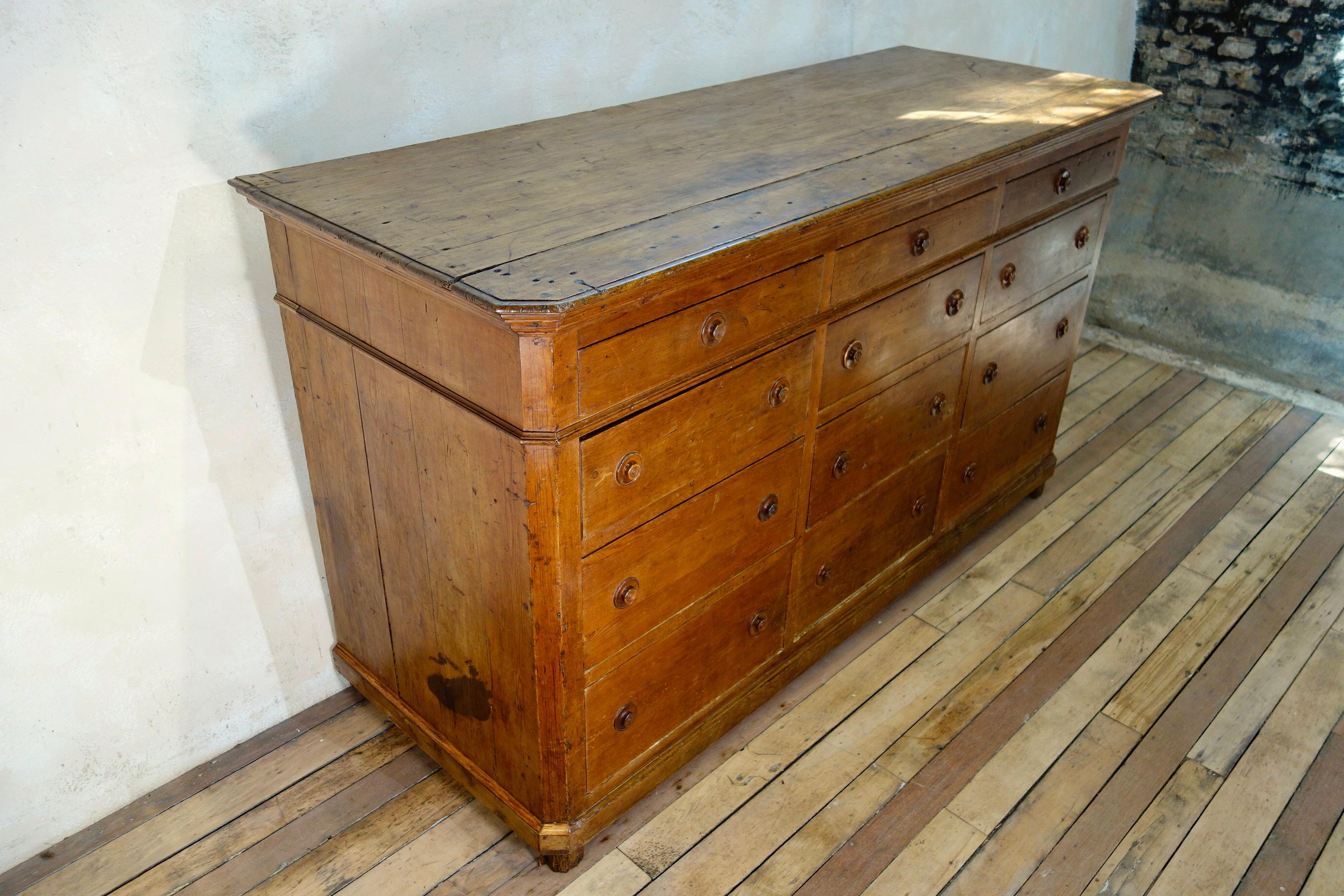 Monumental Large 19th Century Italian Bank of Drawers, Sideboard Storage 13