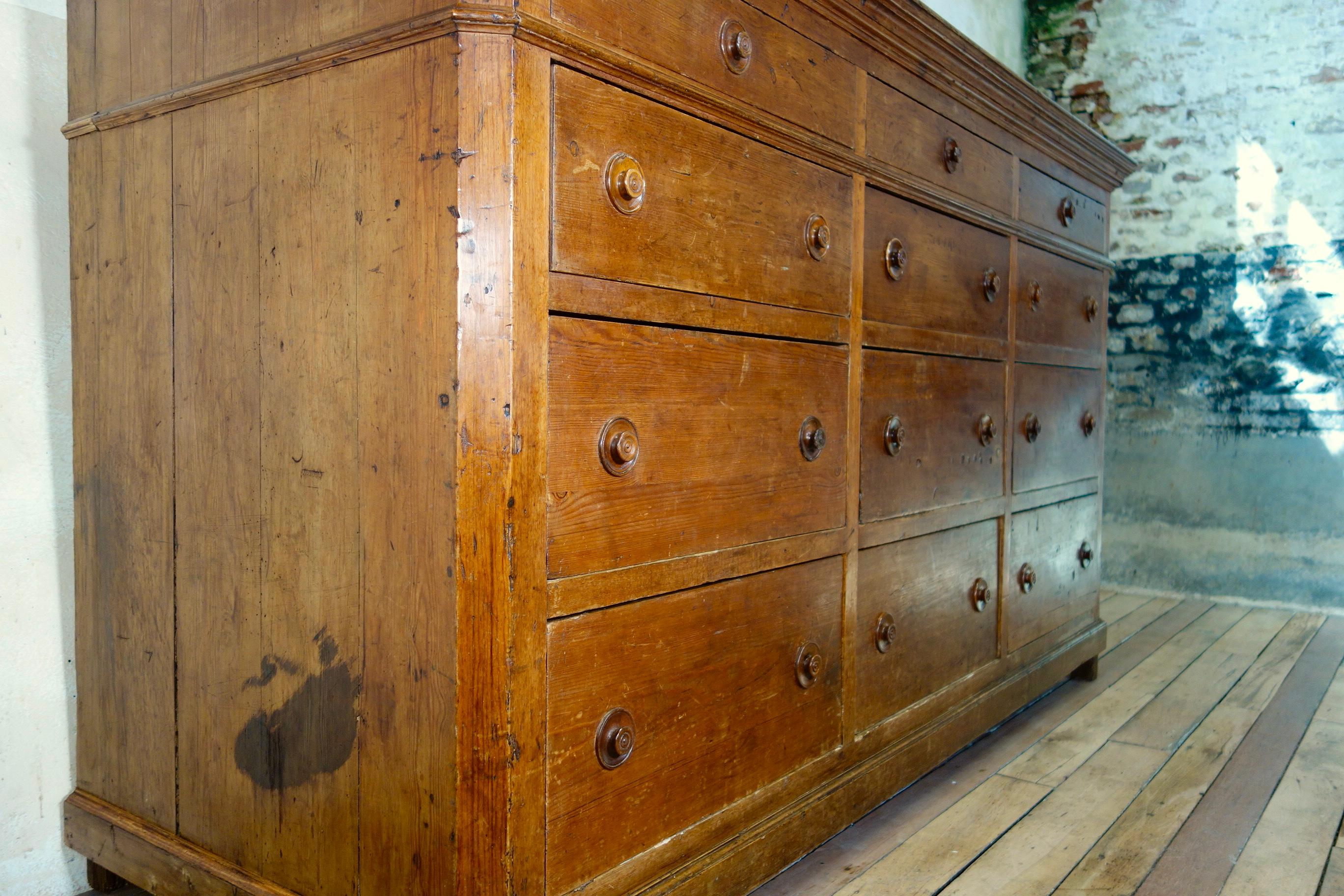 Monumental Large 19th Century Italian Bank of Drawers, Sideboard Storage 14