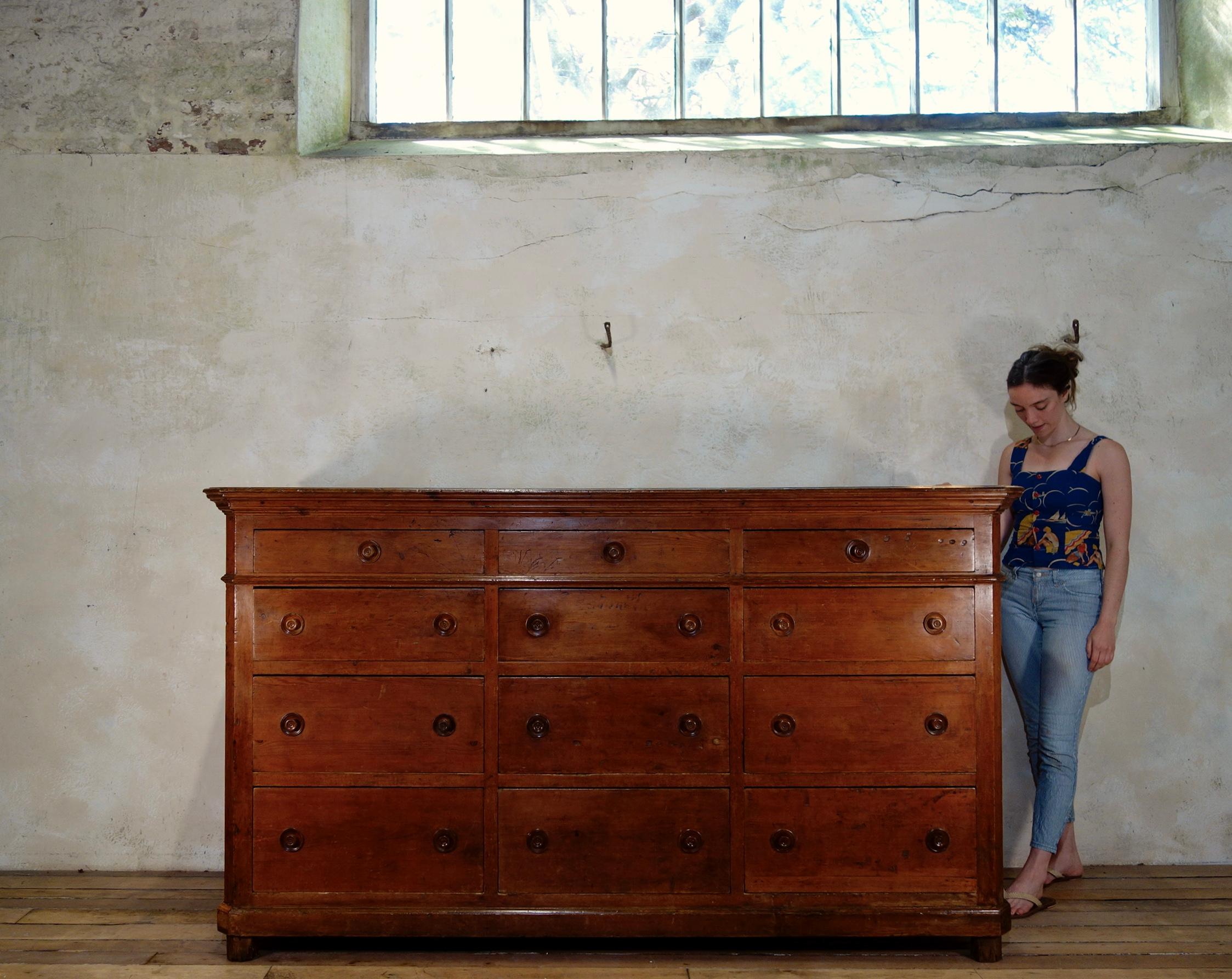 Monumental Large 19th Century Italian Bank of Drawers, Sideboard Storage 1