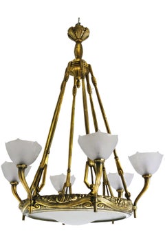 Monumental large Art Deco chandelier by Maurice Dufrene & DAUM Nancy 1920 bronze