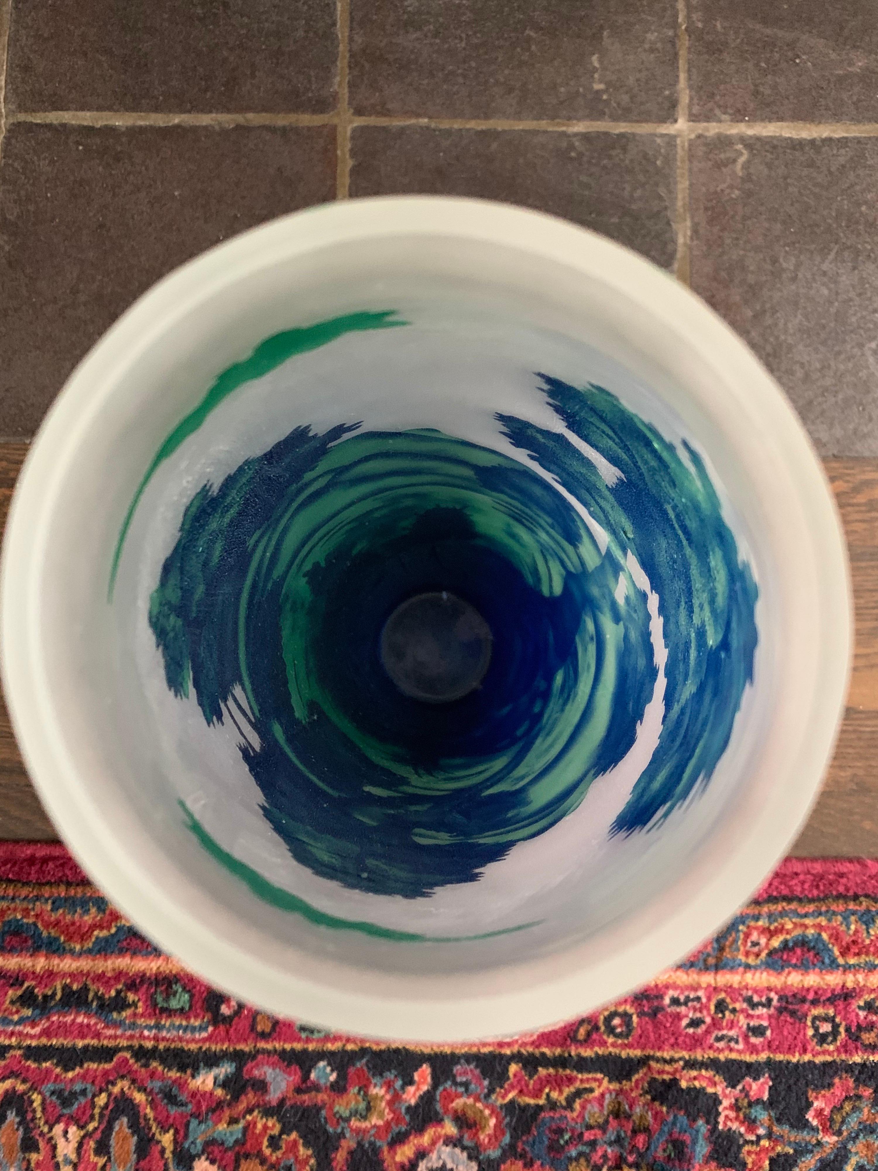 Monumentale große Vase aus geätztem Glas im Art nouveau-Stil in Blau und Grün im Angebot 10