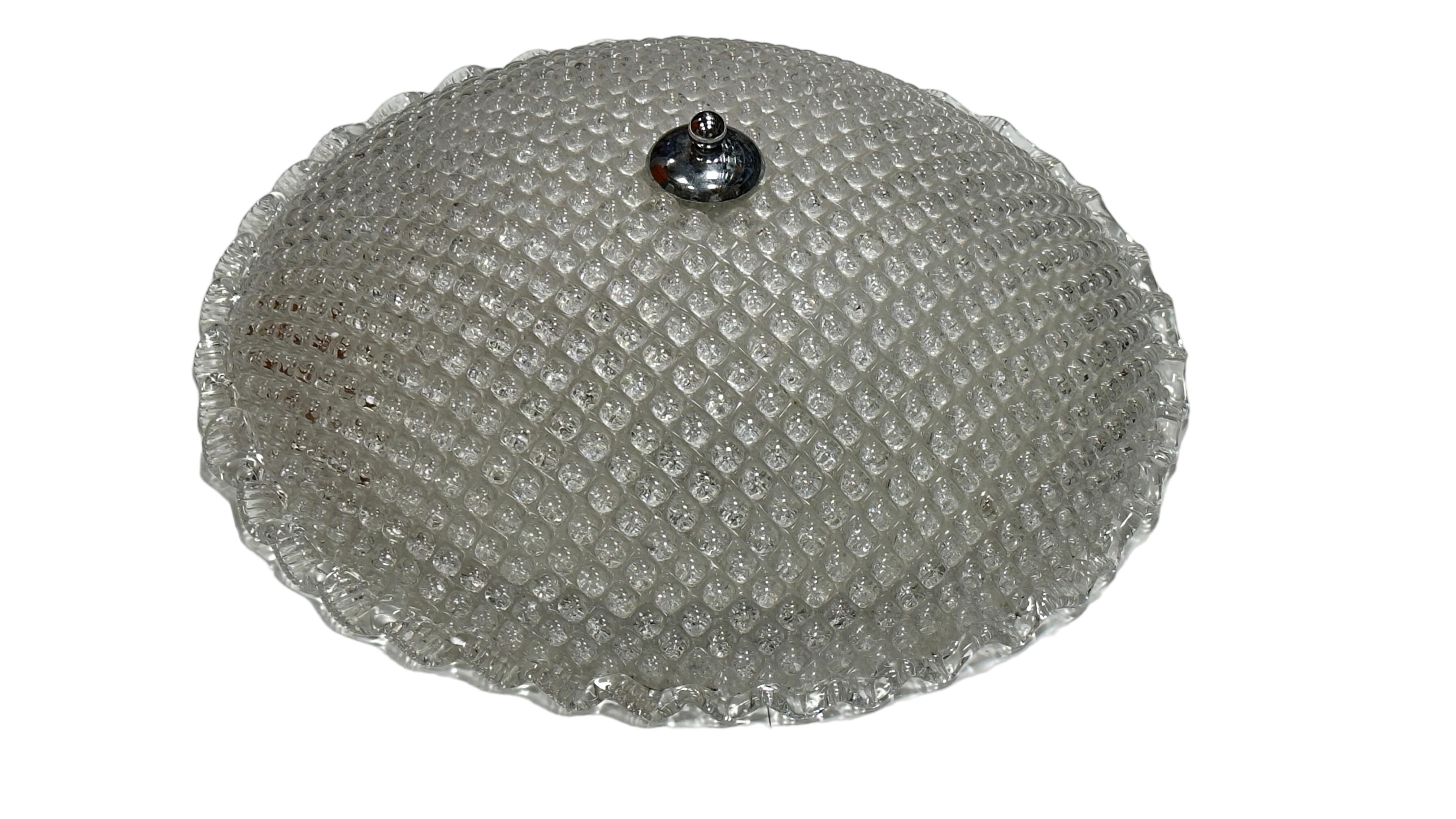 Metal Monumental Large Clear Bubble Murano Glass Flush Mount Venini Style 1970s, Italy For Sale