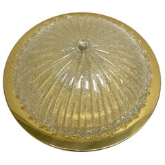 Monumental Large Clear Murano Glass & Brass Flush Mount Venini Style 1970s Italy