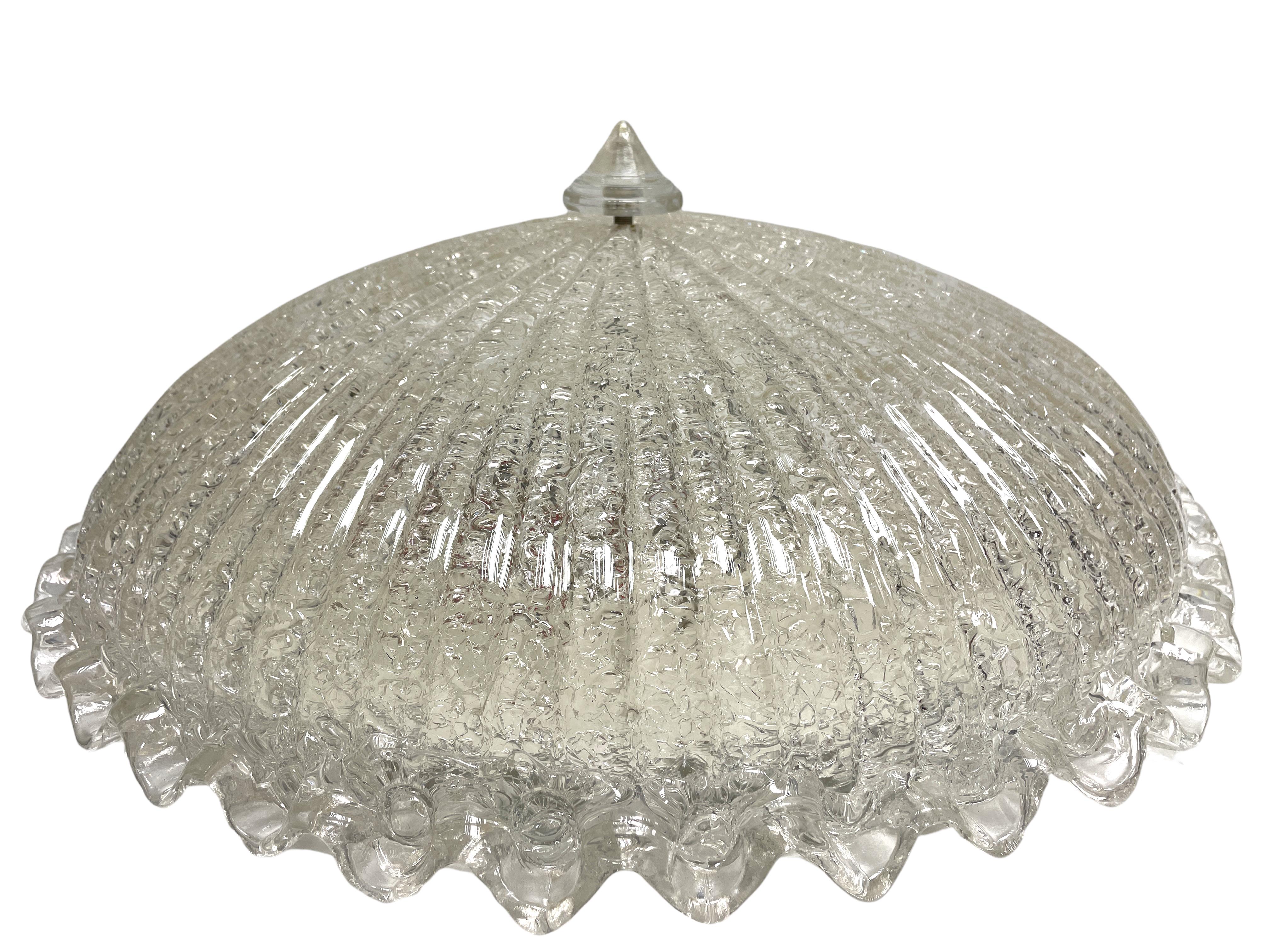 Late 20th Century Monumental Large Clear Murano Glass Flush Mount Venini Style 1970s, Italy