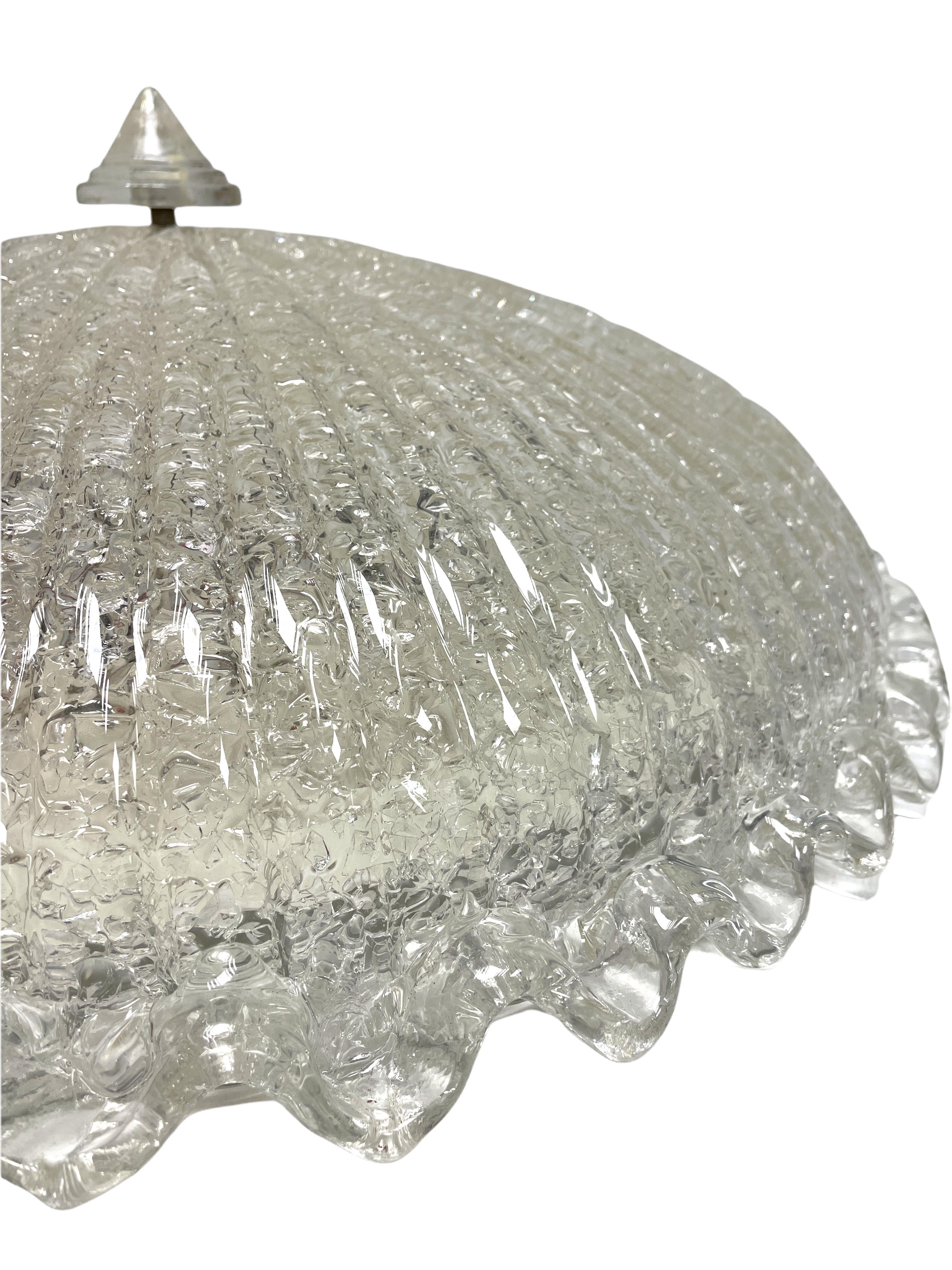Monumental Large Clear Murano Glass Flush Mount Venini Style 1970s, Italy 1