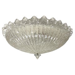 Monumental Large Clear Murano Glass Flush Mount Venini Style 1970s, Italy