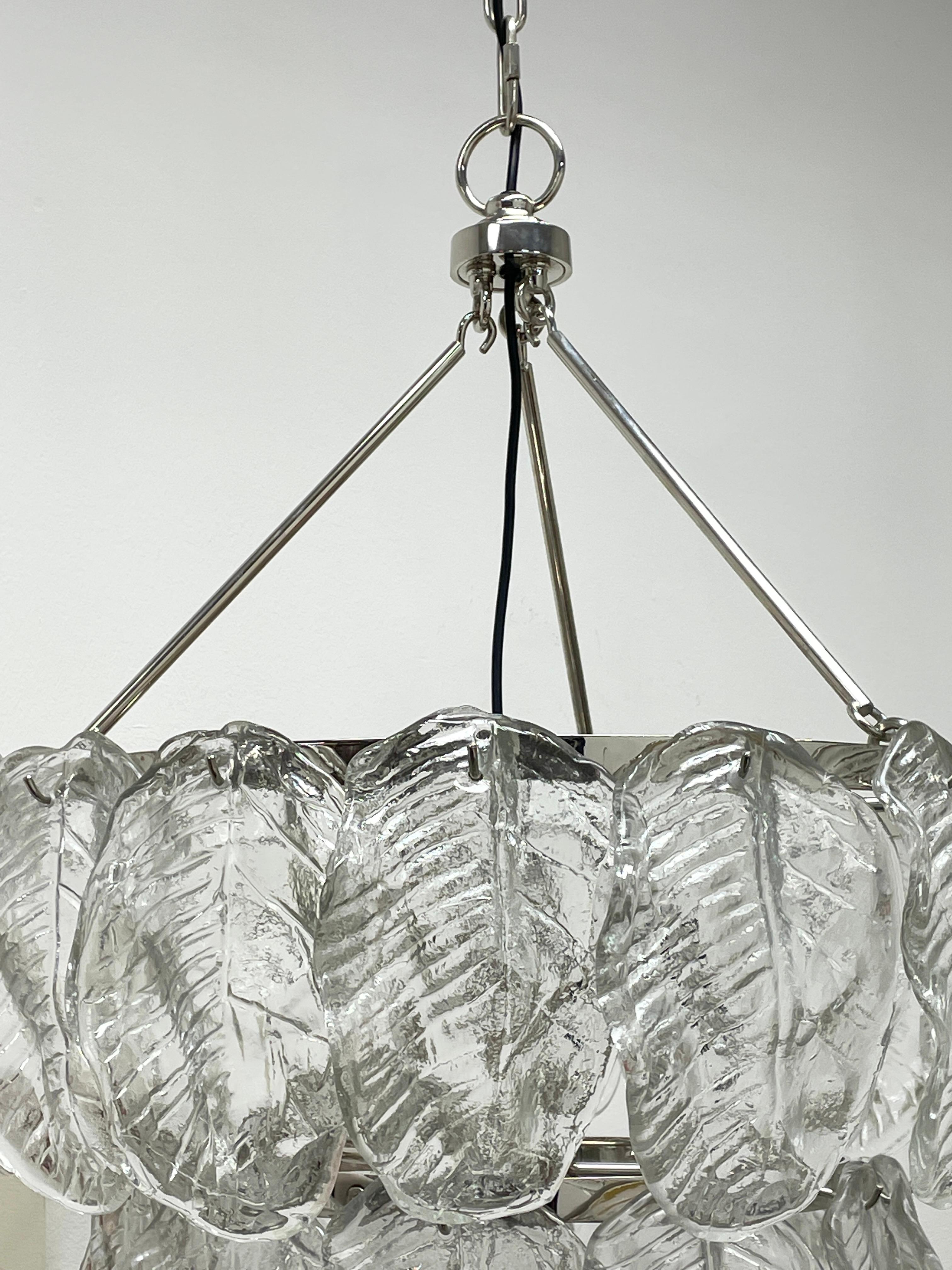 Monumental Large Clear Murano Glass Leaf & Chrome Venini Chandelier Italy, 1980s For Sale 8