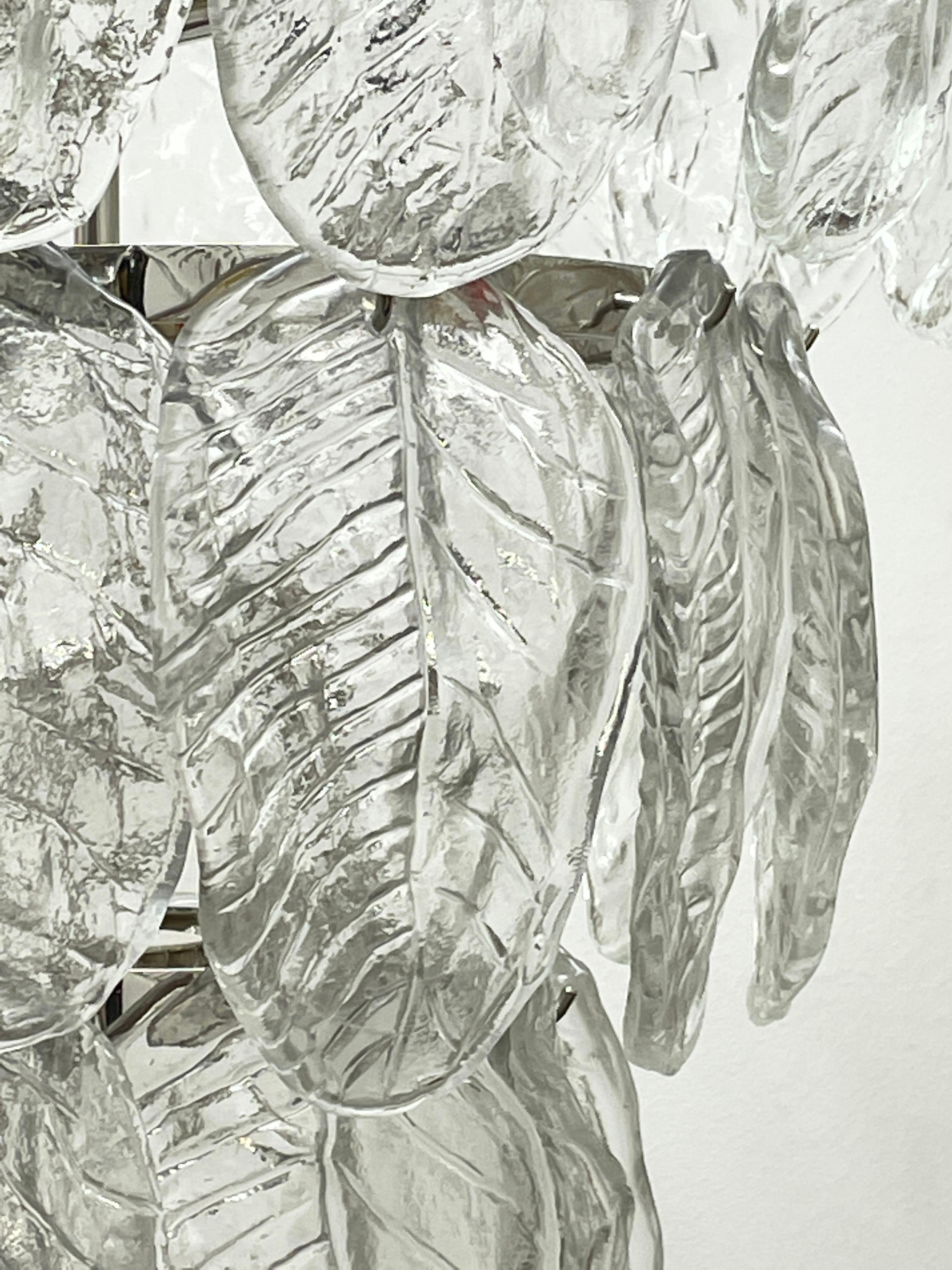 Monumental Large Clear Murano Glass Leaf & Chrome Venini Chandelier Italy, 1980s For Sale 1