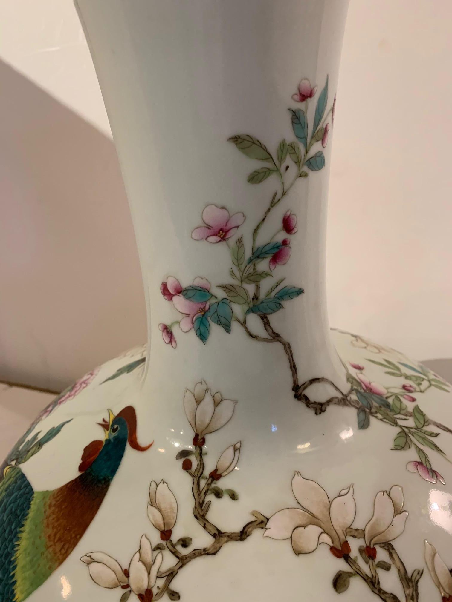 Monumental Large Decorative Chinese Painted Vase with Pheasant and Peonies 2