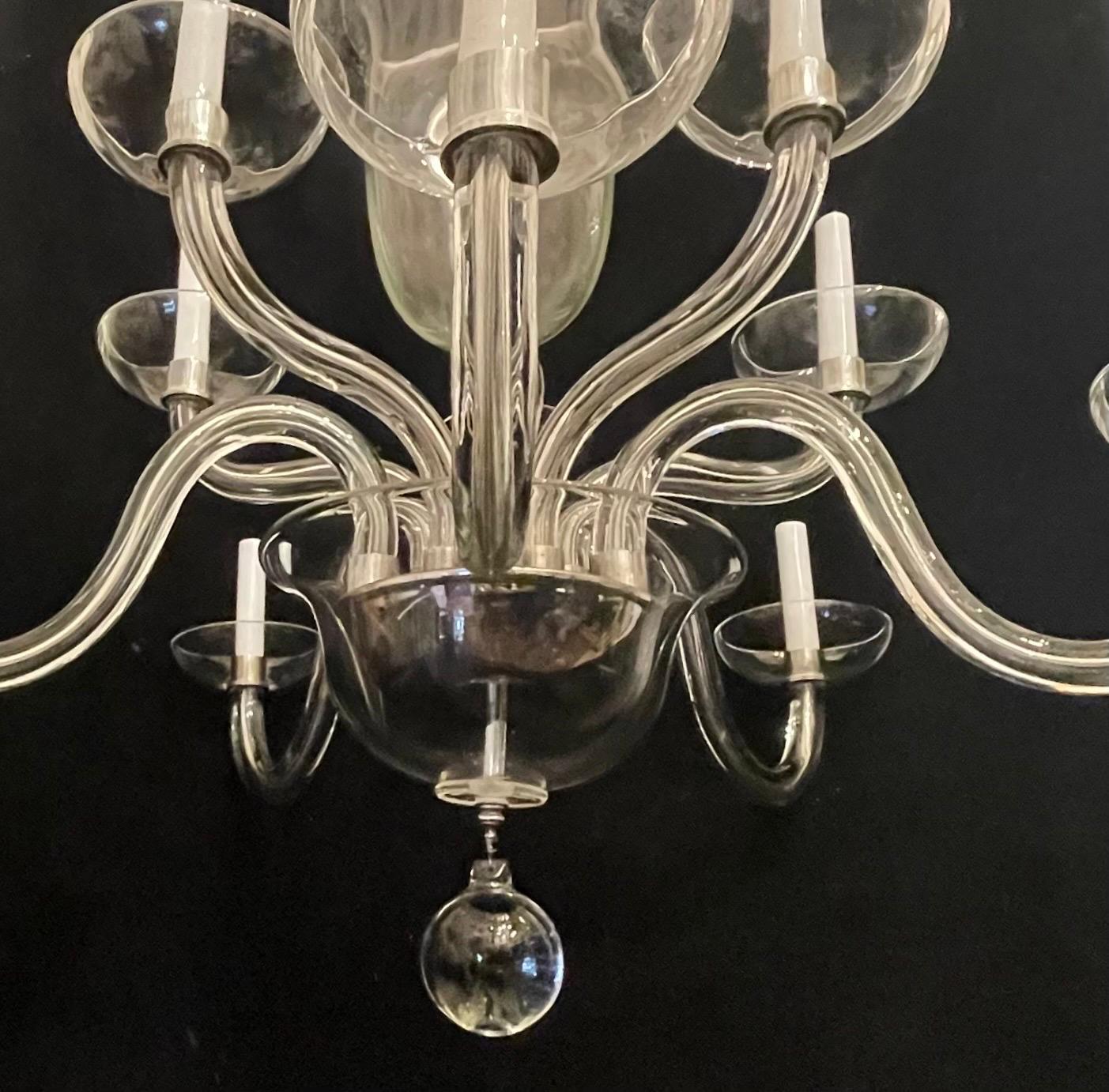 Polished Monumental Large Elegant Crystal Glass Mid-Century Modern Nine-Light Chandelier For Sale