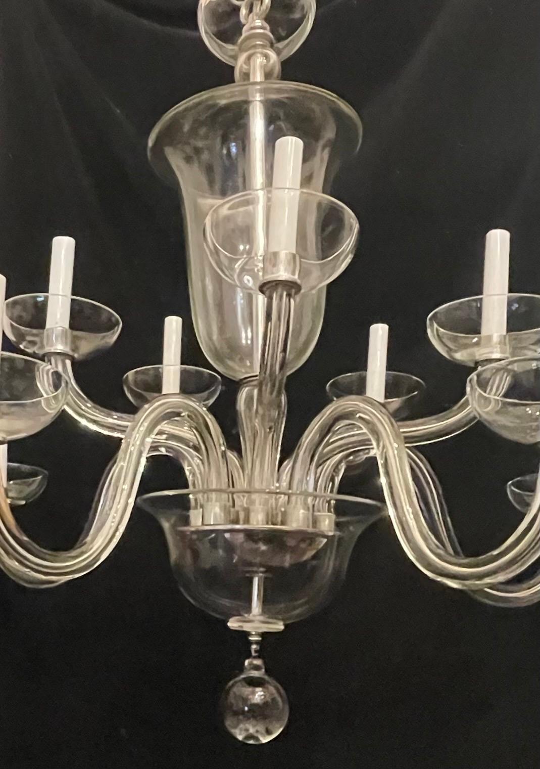 20th Century Monumental Large Elegant Crystal Glass Mid-Century Modern Nine-Light Chandelier For Sale