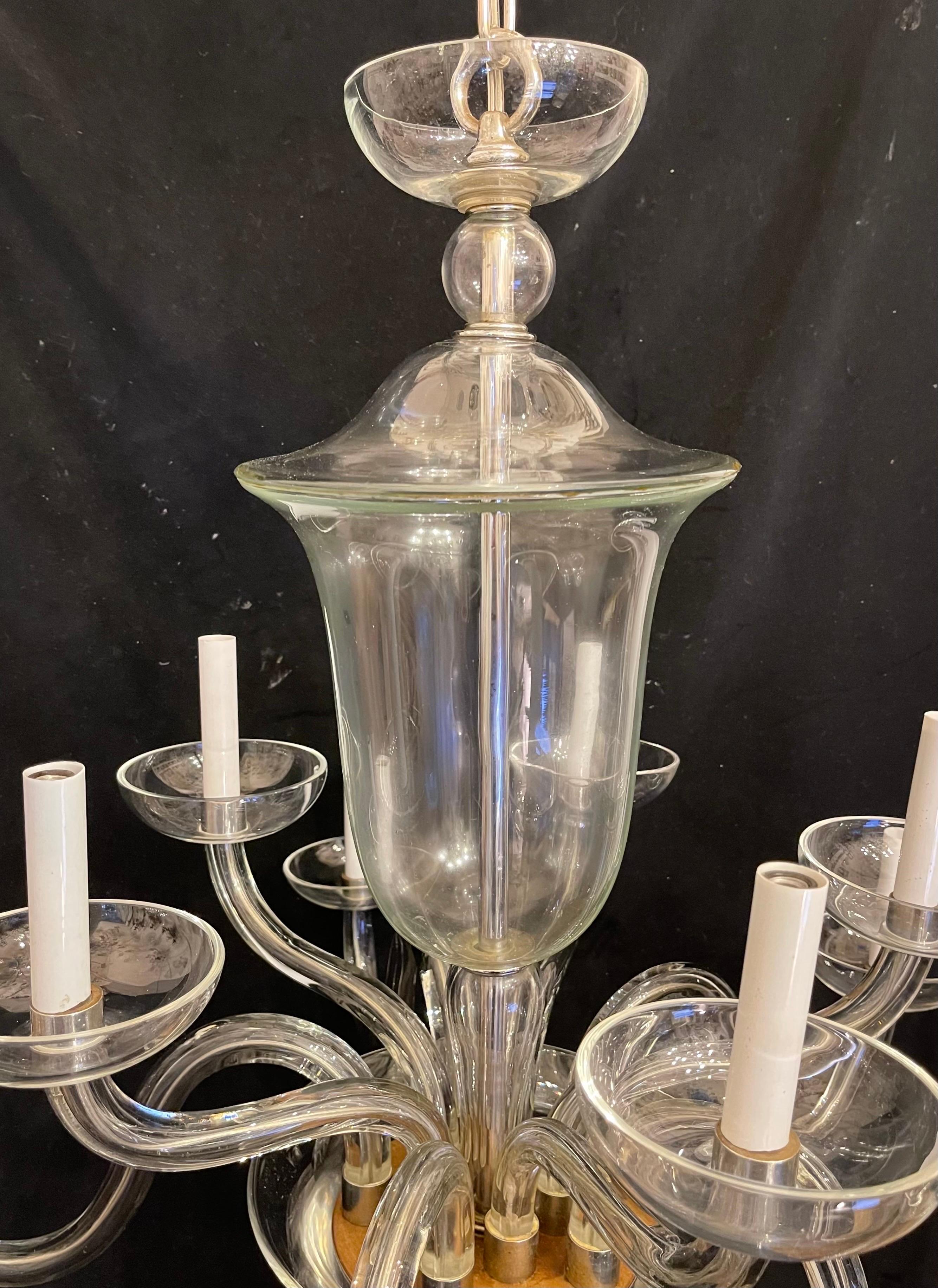 Monumental Large Elegant Crystal Glass Mid-Century Modern Nine-Light Chandelier For Sale 2