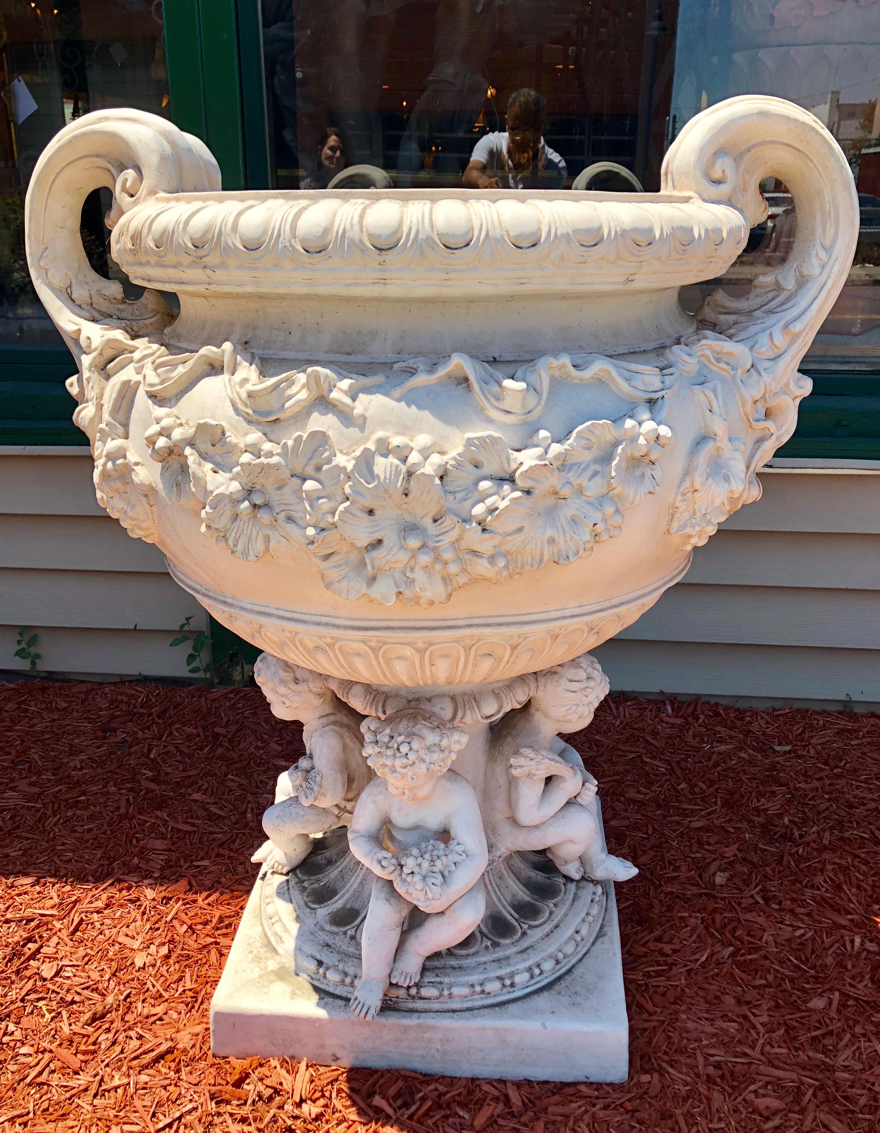 Monumental Large Fiberglass or Resin Cherub Planter 2