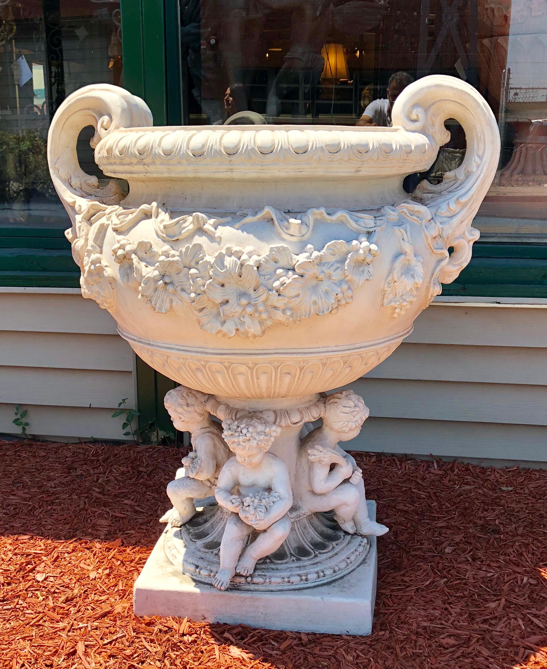 Monumental Large Fiberglass or Resin Cherub Planter 1