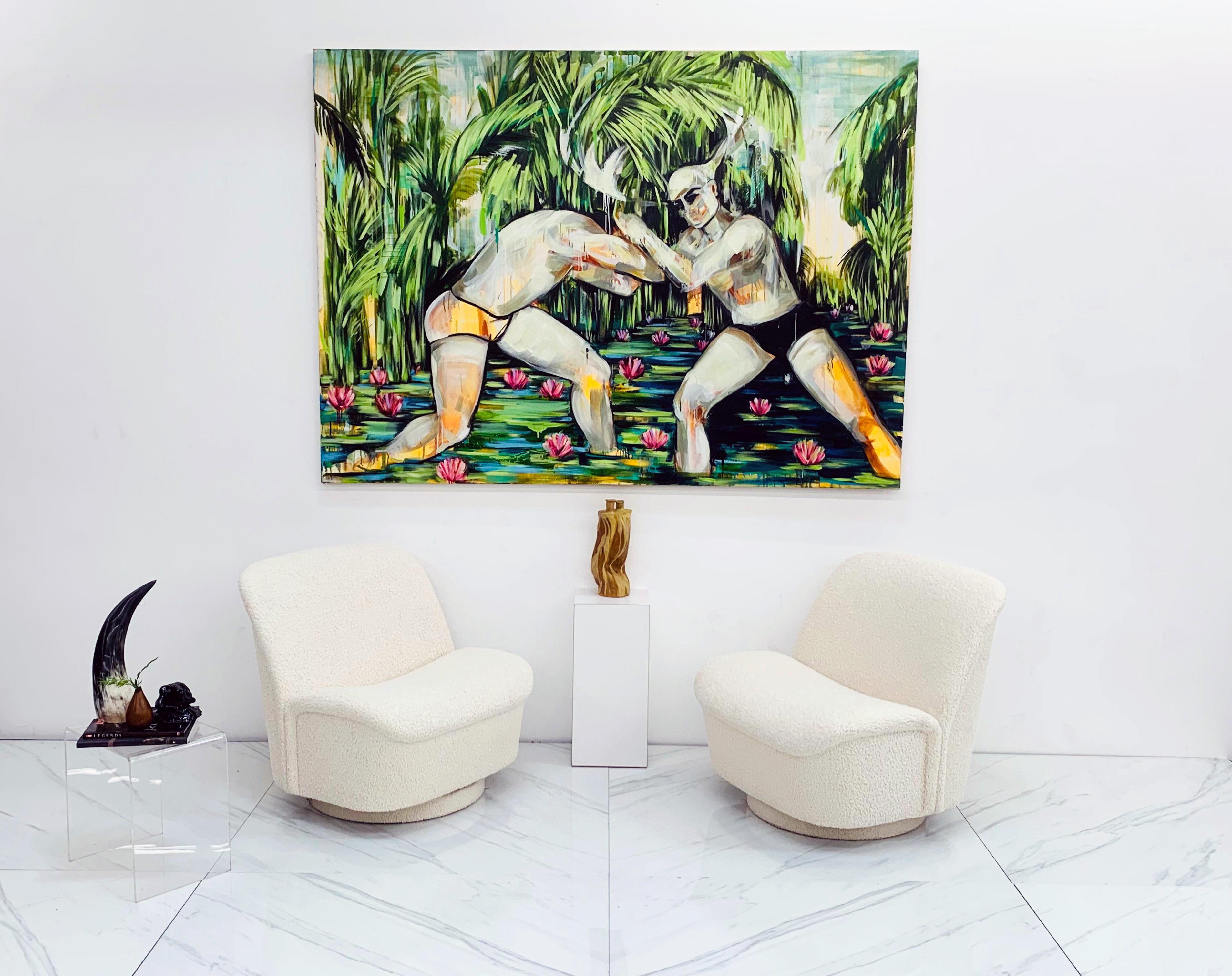 This painting, oil on canvas is simply stunning. Painted by Los Angeles based artist Gretel Joffroy, this painting, aptly titled Lucha De Poderes translates into 