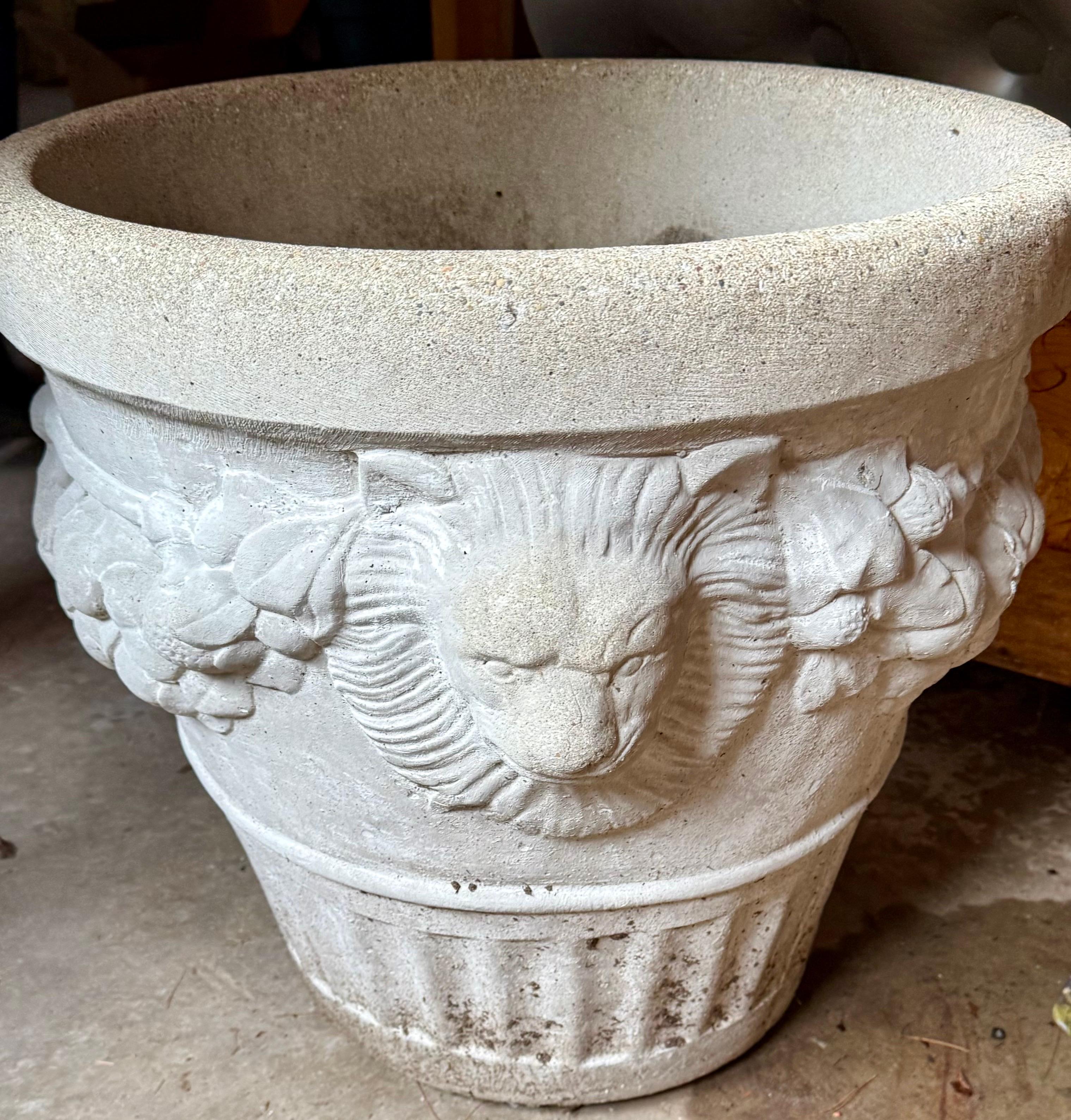 20th Century Monumental Large French Garden Lion Carved Planter Jardiniere Urn Vase Vessel For Sale