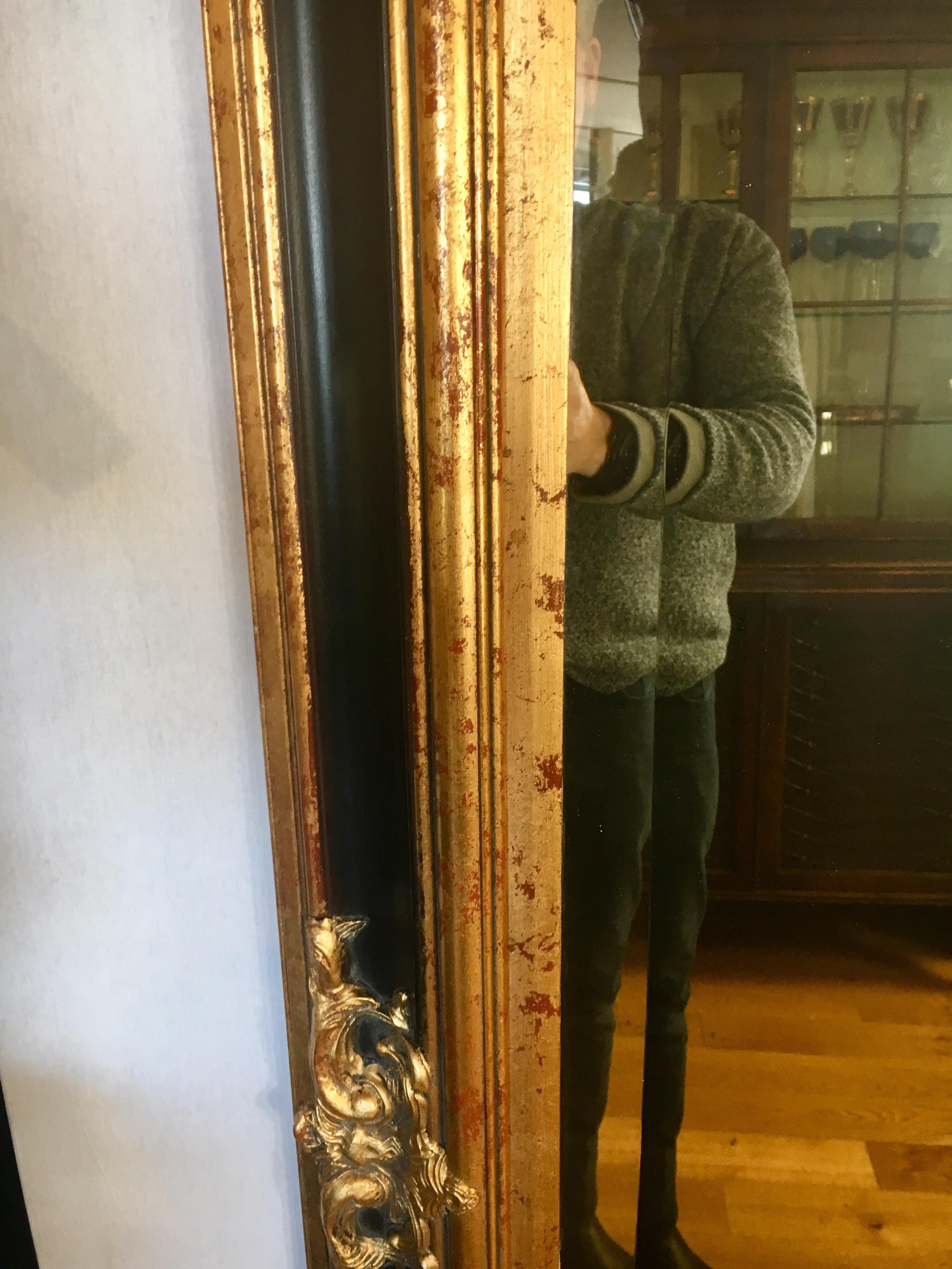 American Monumental Large Full Length Neoclassical Beveled Floor Mirror Black and Gold