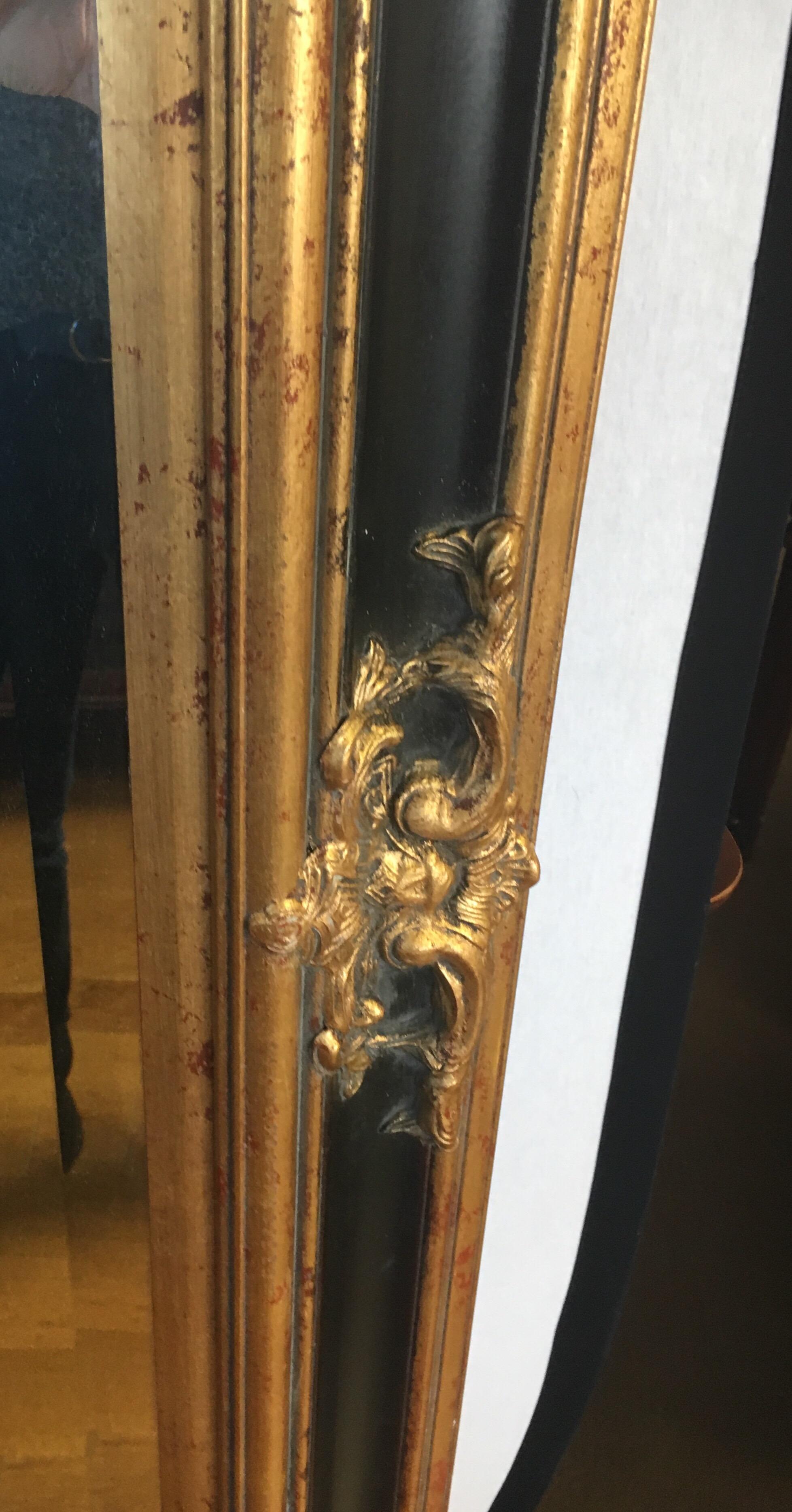 Monumental Large Full Length Neoclassical Beveled Floor Mirror Black and Gold 1