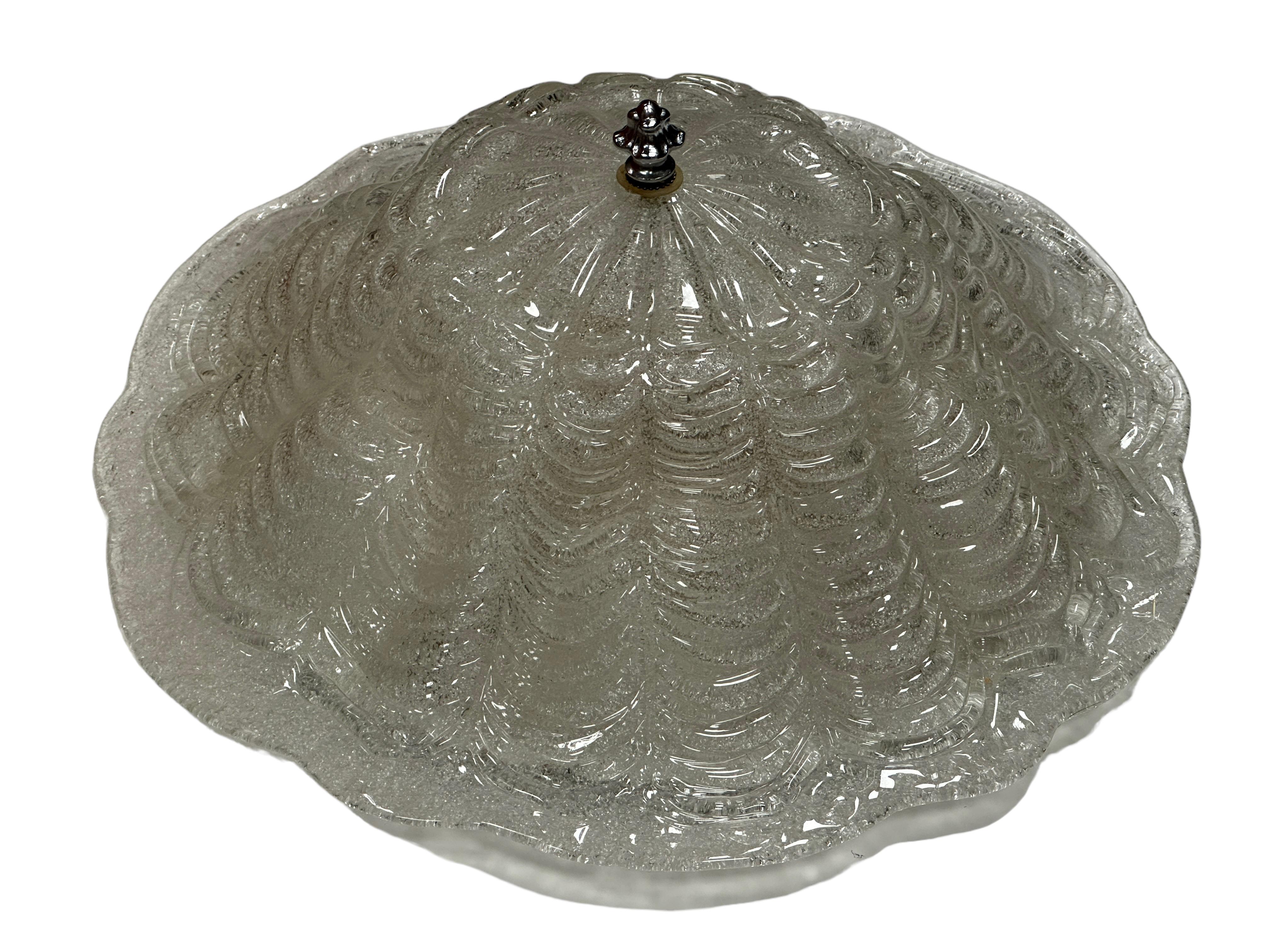 Monumental Large Murano Glass Dome Flush Mount Venini Style 1970s, Italy In Good Condition For Sale In Nuernberg, DE