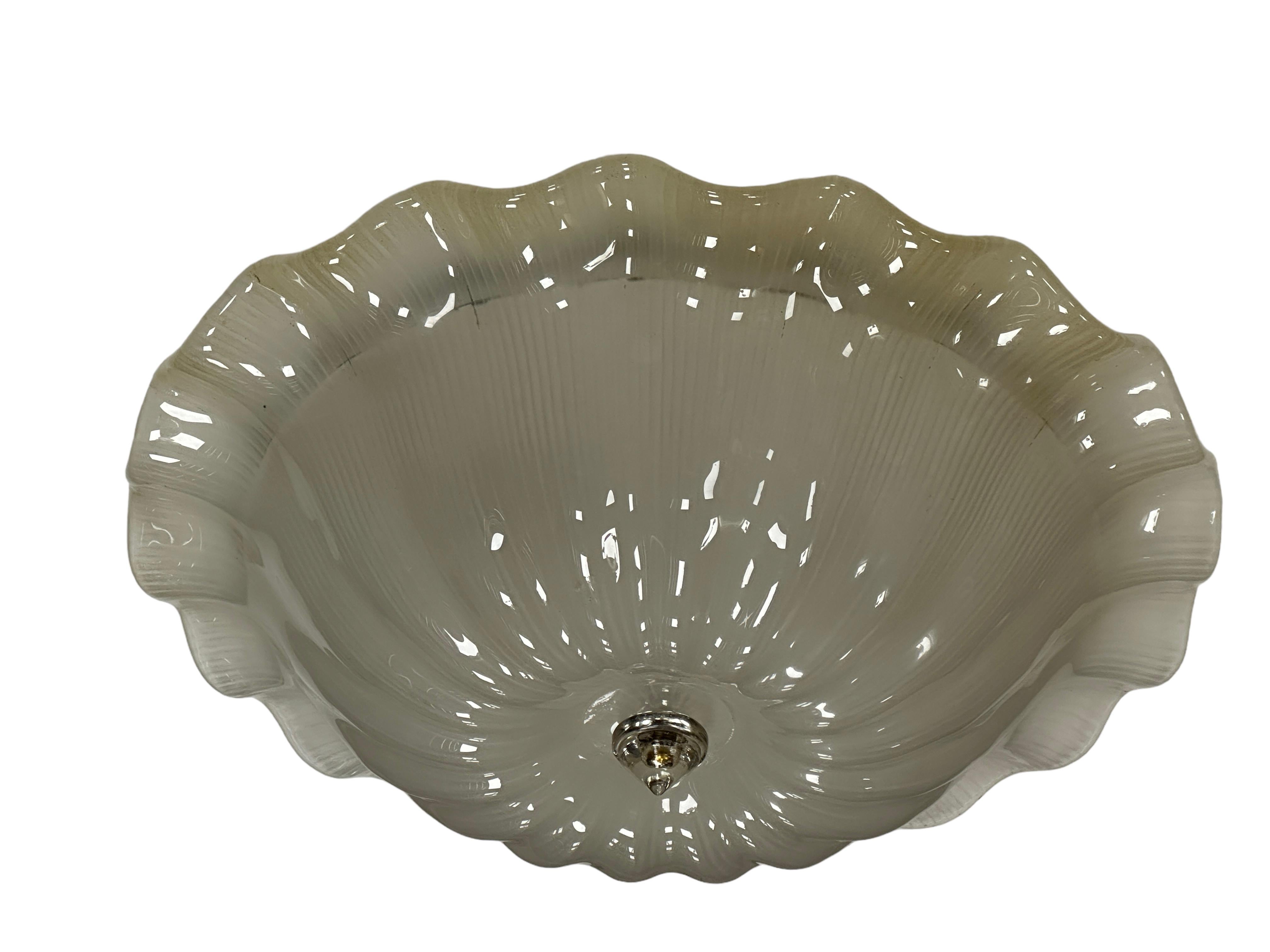 Monumental Large Murano Glass Dome Flush Mount Venini Style 1970s, Italy In Good Condition For Sale In Nuernberg, DE