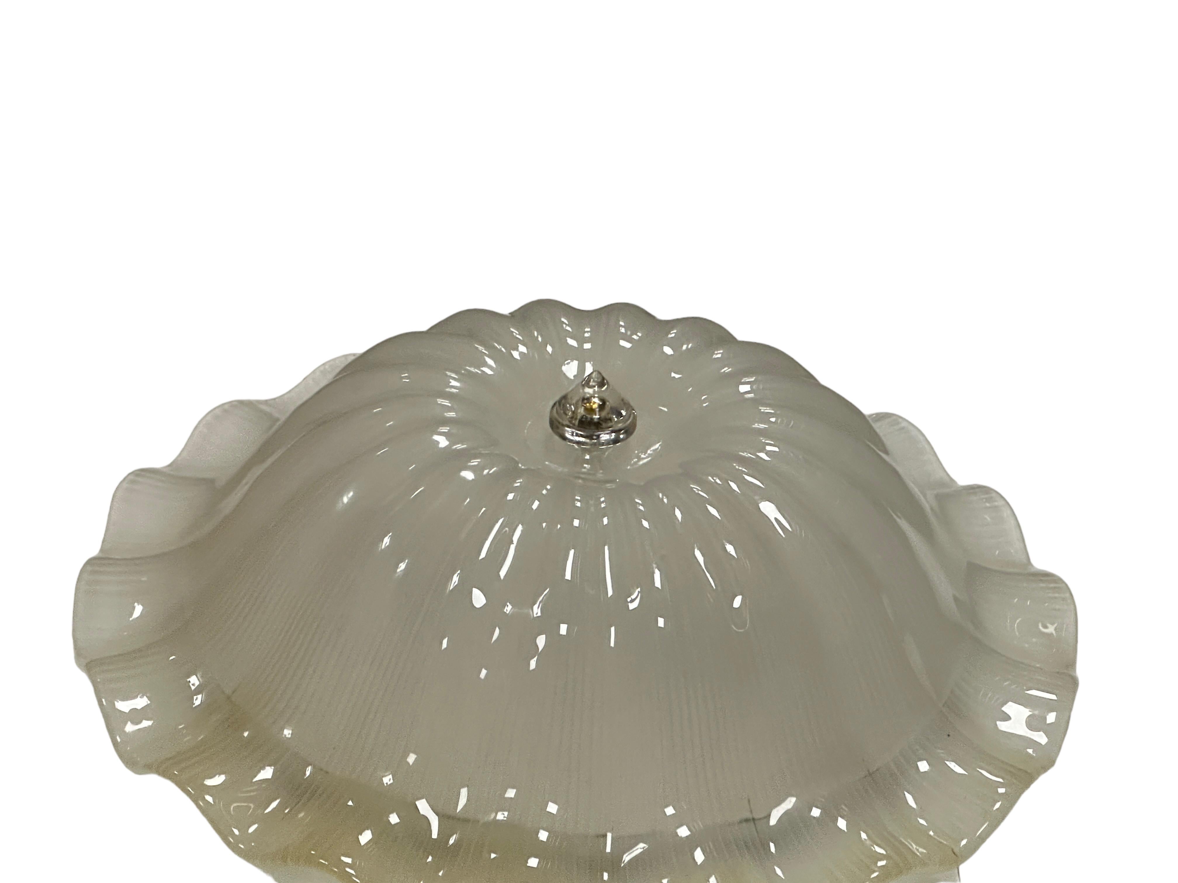 Late 20th Century Monumental Large Murano Glass Dome Flush Mount Venini Style 1970s, Italy For Sale