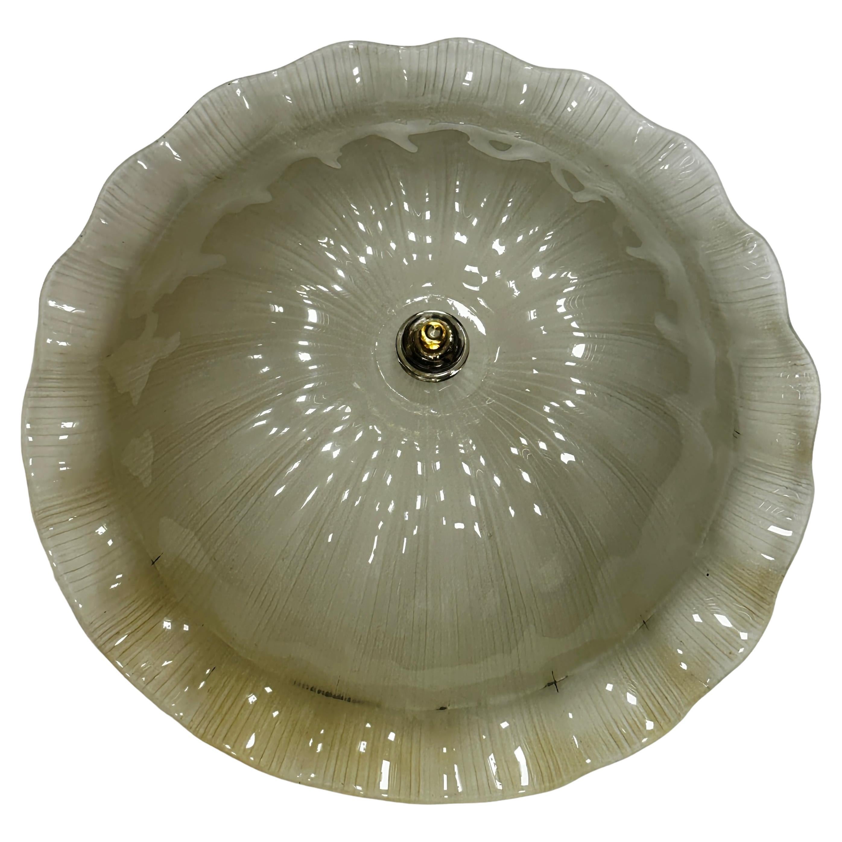 Monumental Large Murano Glass Dome Flush Mount Venini Style 1970s, Italy For Sale