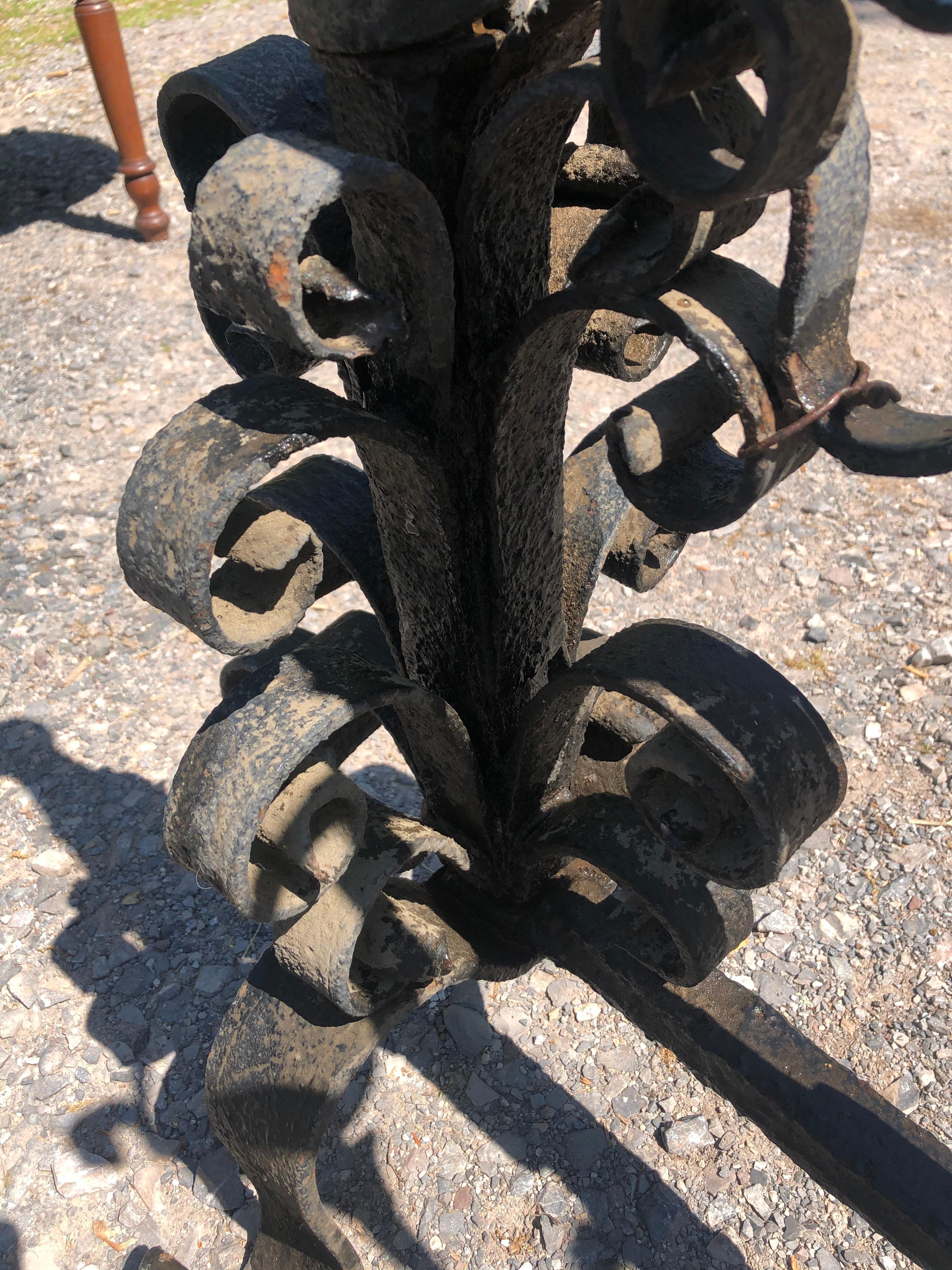 Monumental Large Ornate Gothic Black Iron Andirons For Sale 8
