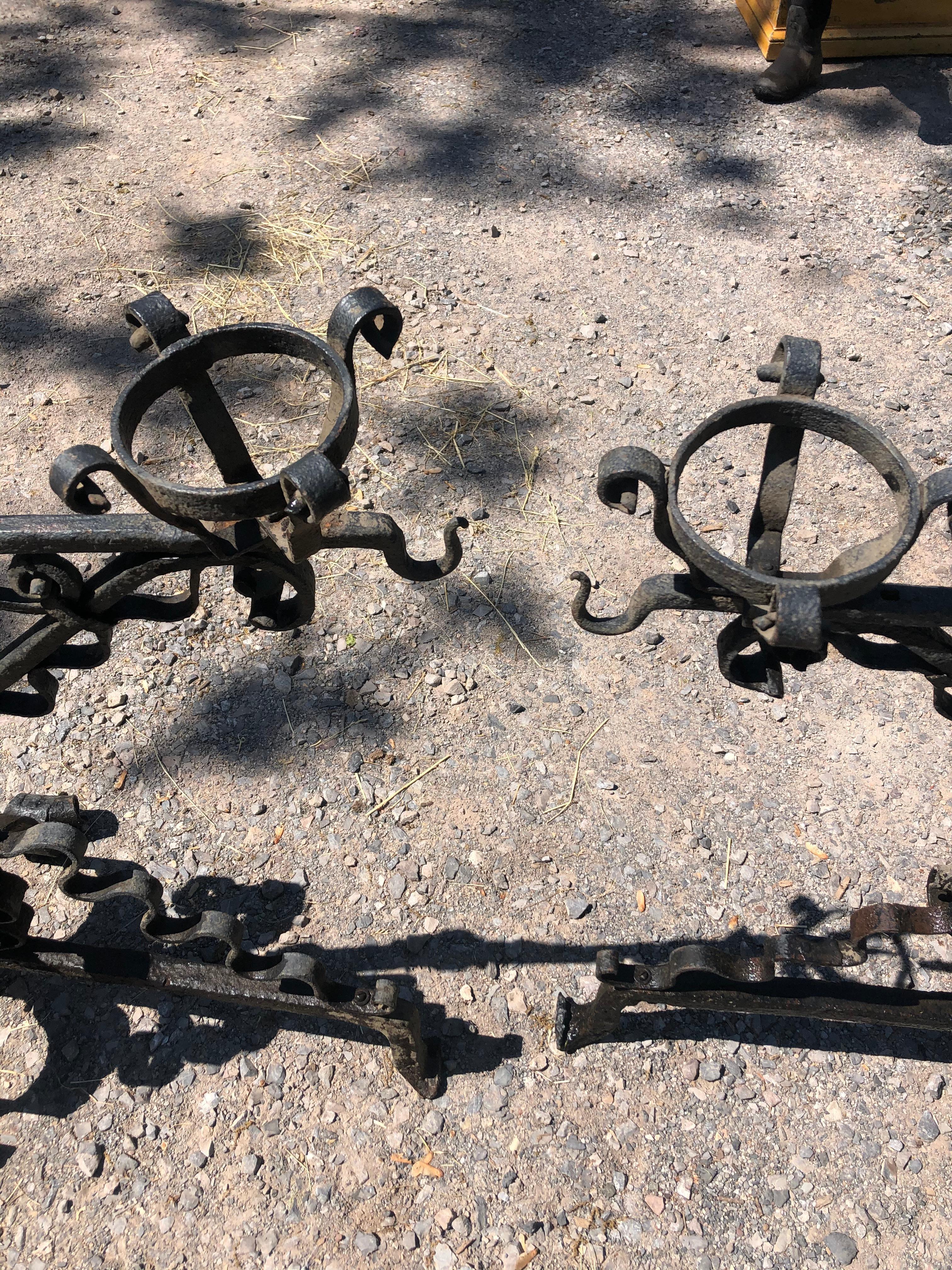 Monumental Large Ornate Gothic Black Iron Andirons For Sale 3