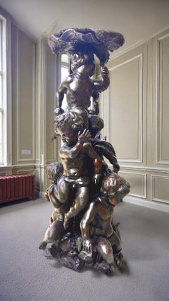 Monumental Large Scale Italian Carved Wood Putti Pedestal Sculpture