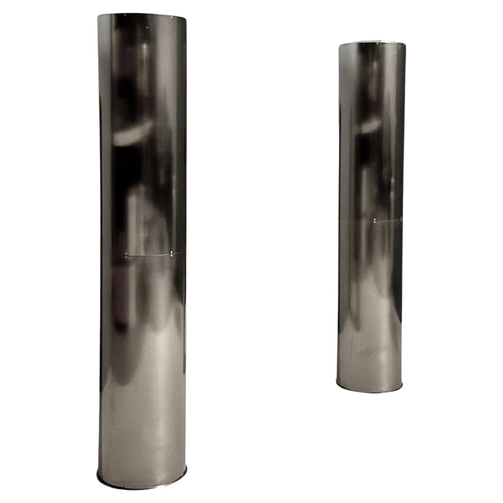 Lámparas de pie monumentales de acero inoxidable de Targetti - Italia, años 70