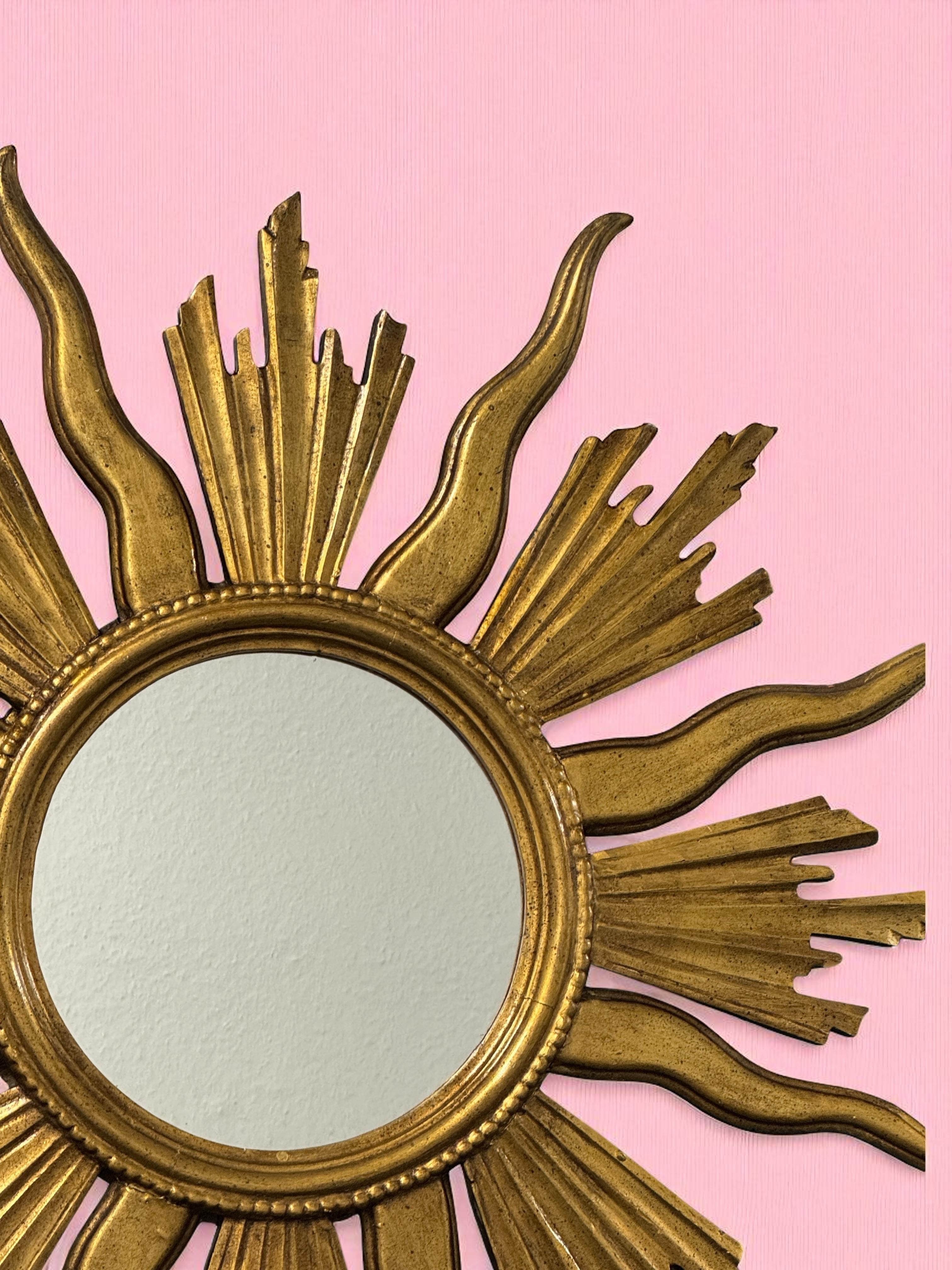 Monumental Large Starburst Sunburst Gilded Wood Mirror, circa 1950s For Sale 5
