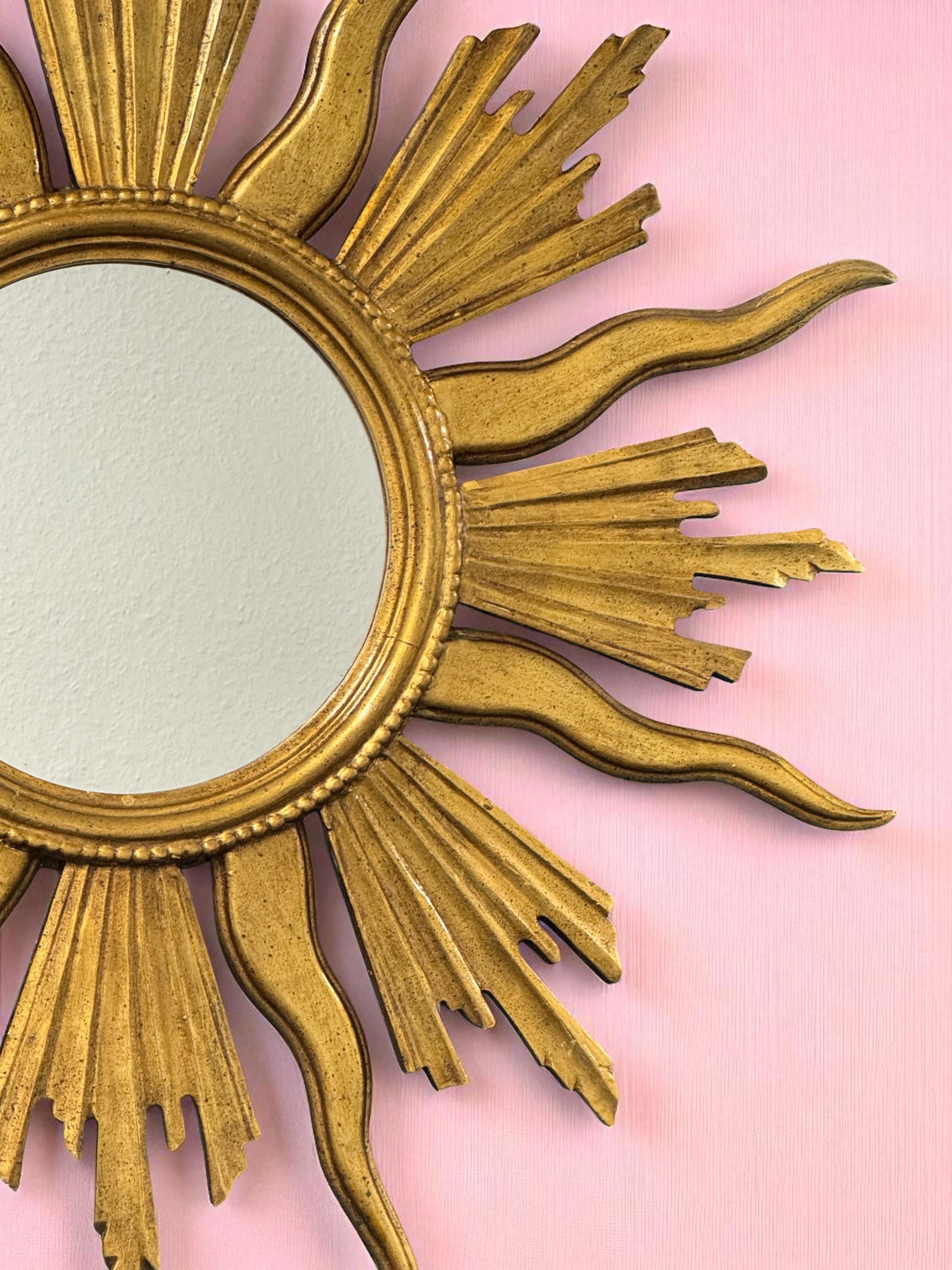 Monumental Large Starburst Sunburst Gilded Wood Mirror, circa 1950s For Sale 6