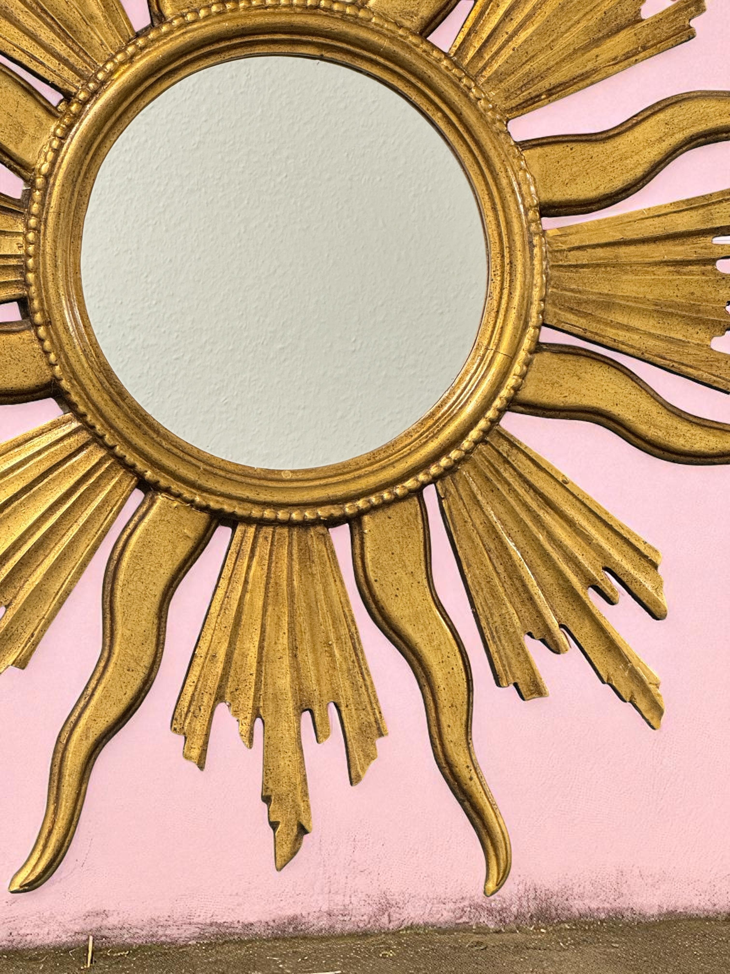 Monumental Large Starburst Sunburst Gilded Wood Mirror, circa 1950s For Sale 7
