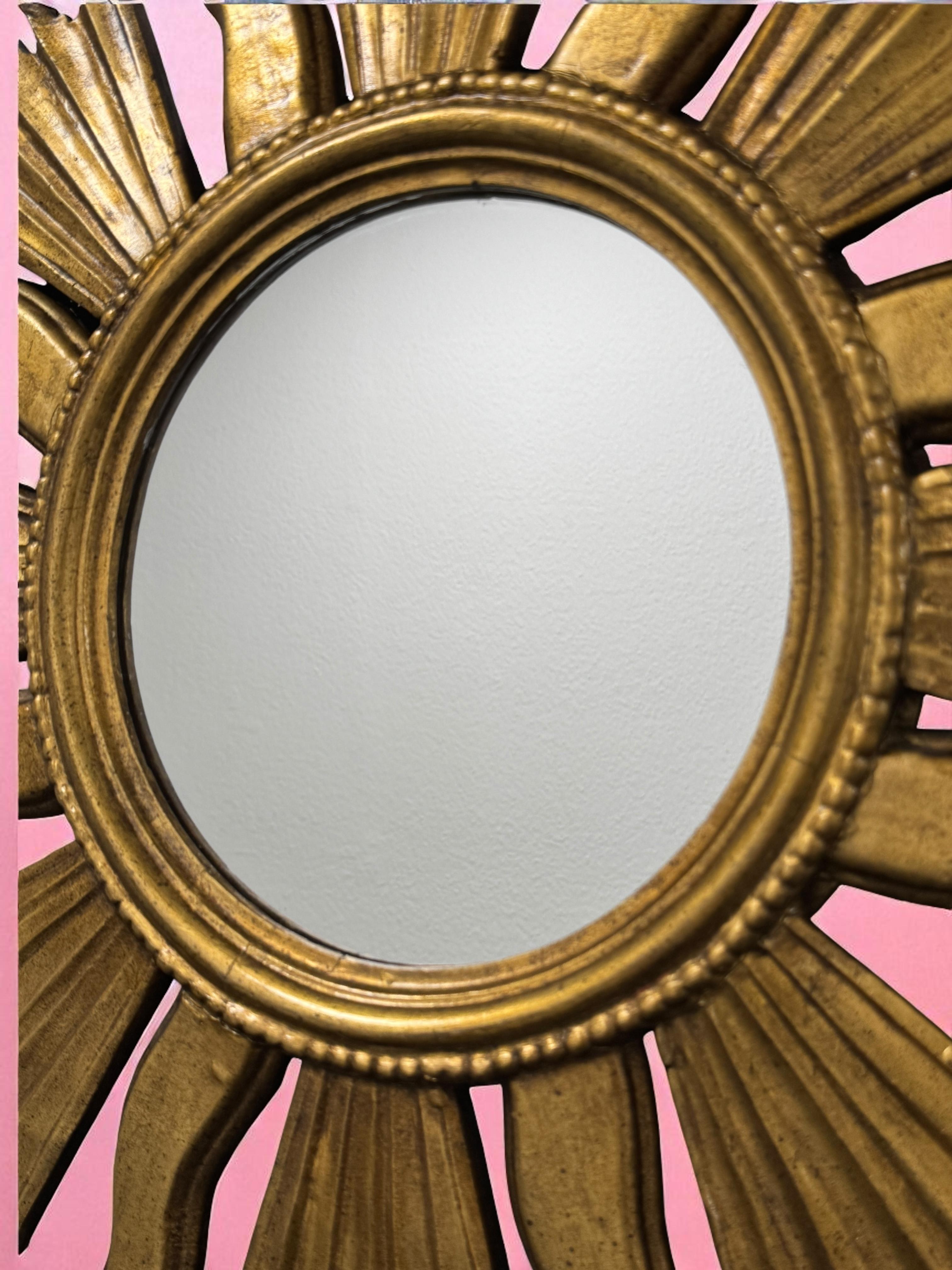 Monumental Large Starburst Sunburst Gilded Wood Mirror, circa 1950s For Sale 8