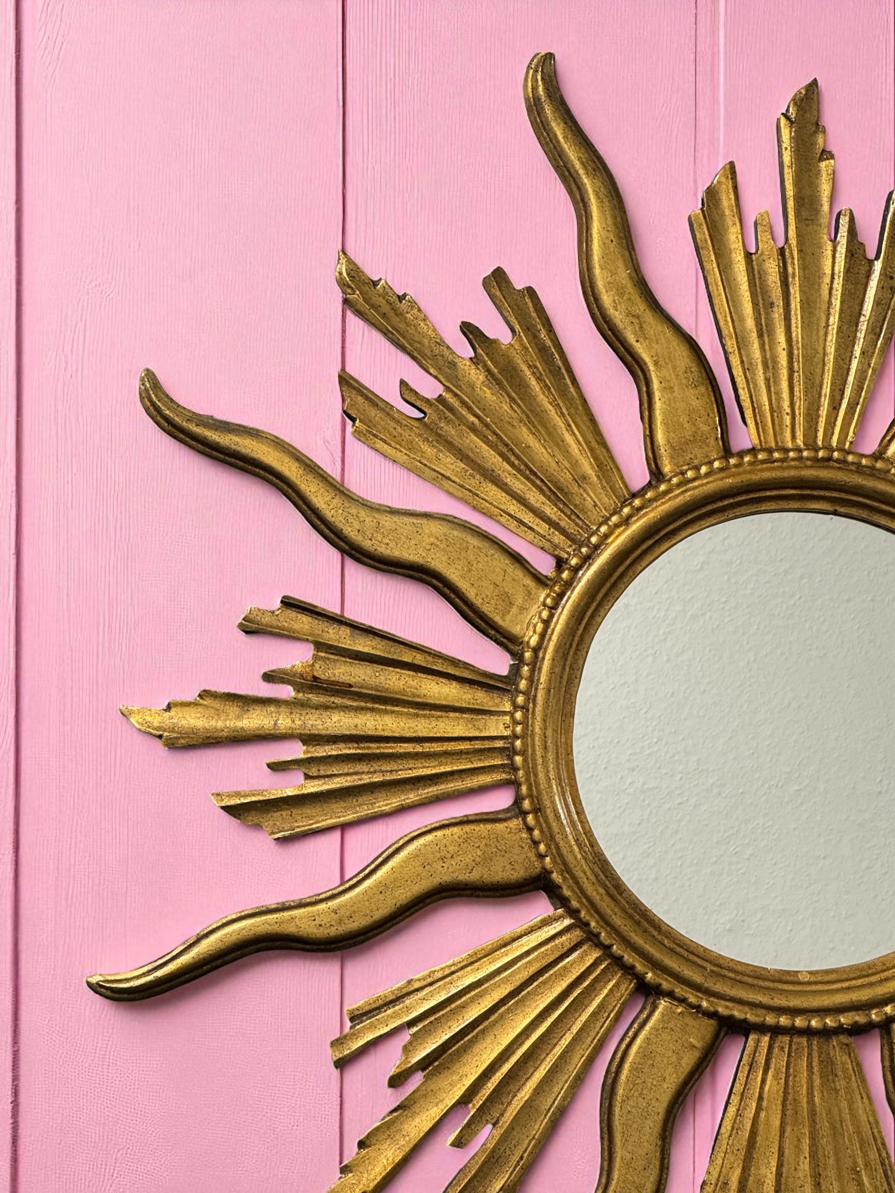 Monumental Large Starburst Sunburst Gilded Wood Mirror, circa 1950s For Sale 9