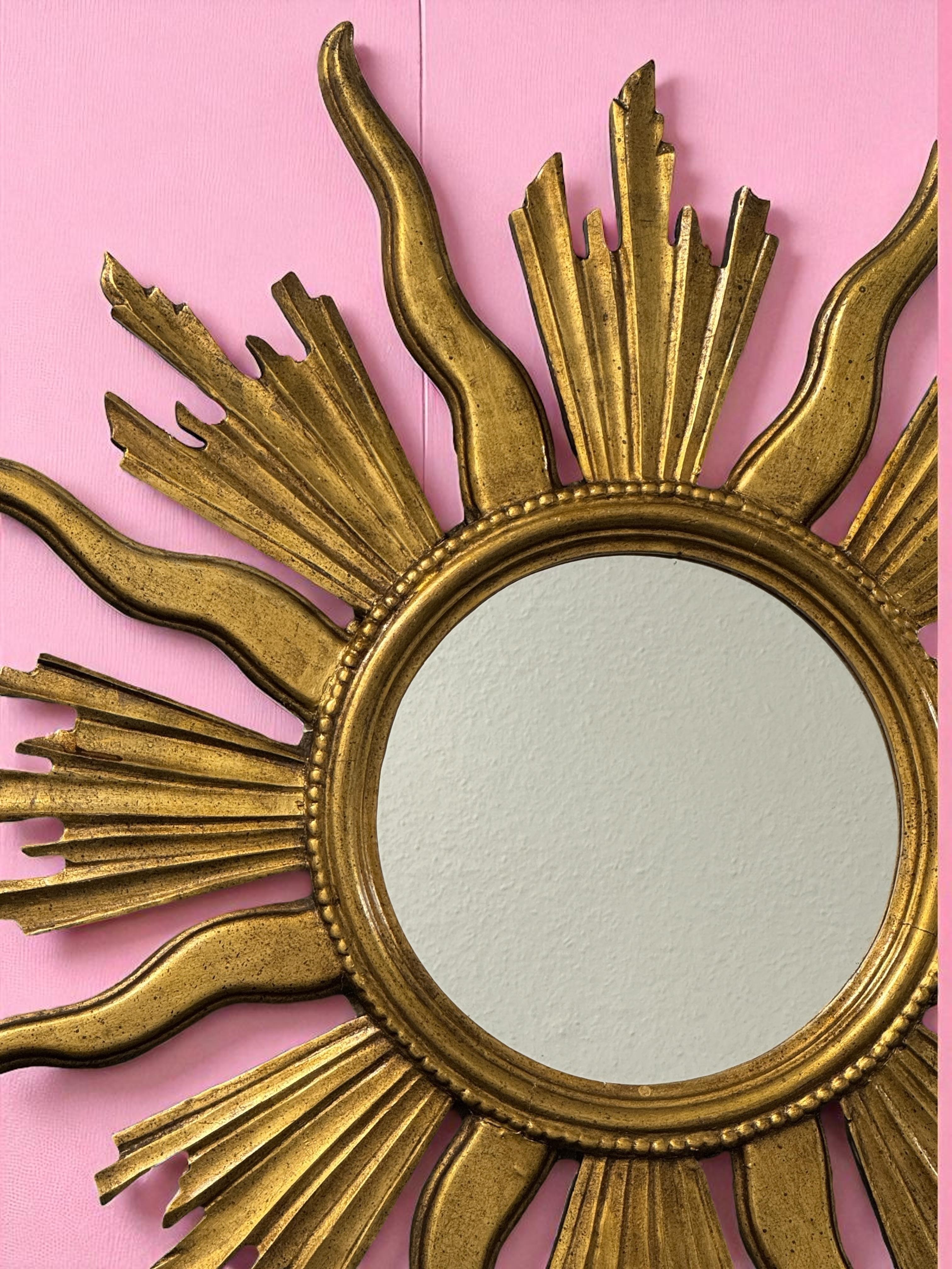 Monumental Large Starburst Sunburst Gilded Wood Mirror, circa 1950s For Sale 10