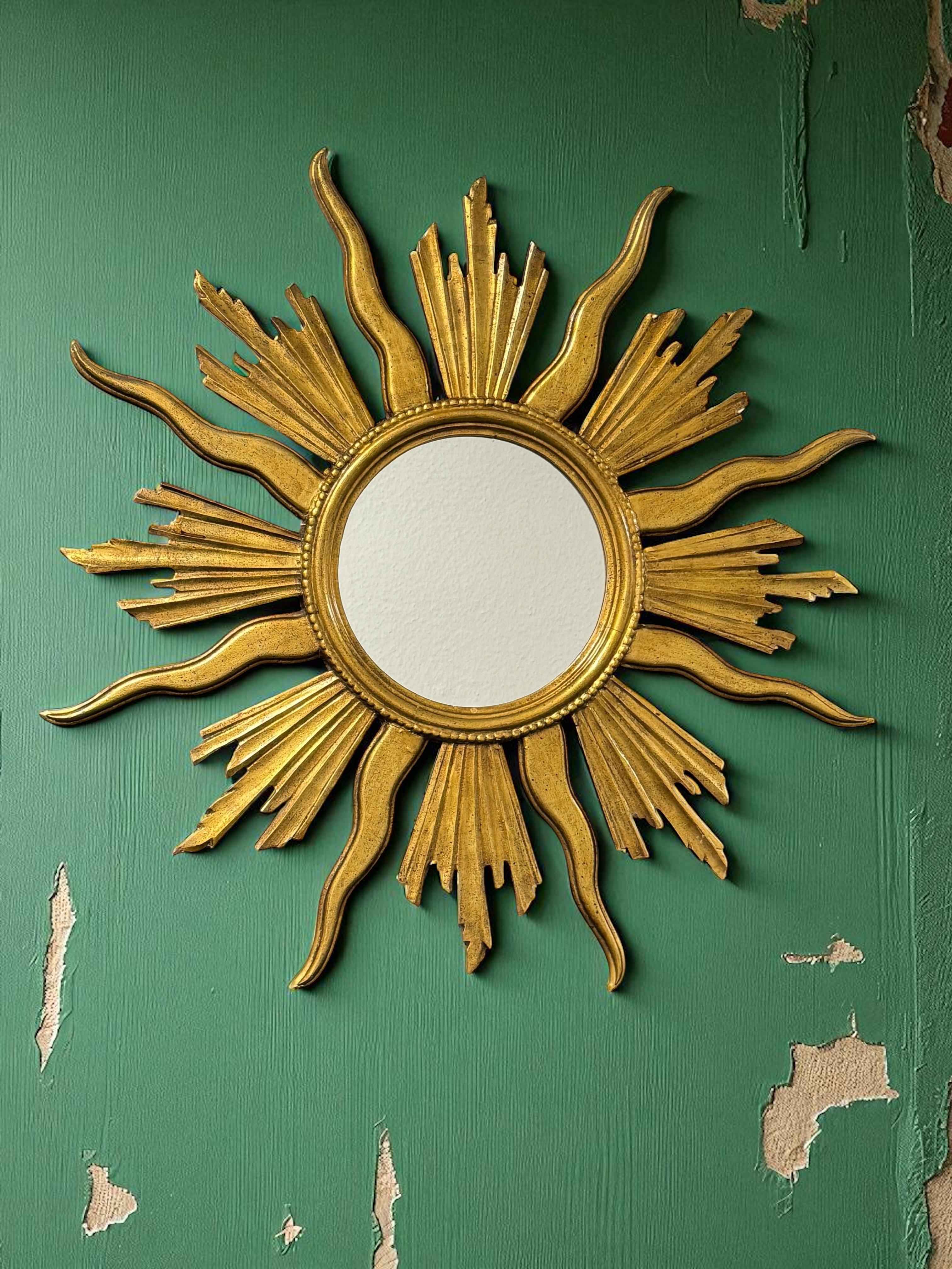 Monumental Large Starburst Sunburst Gilded Wood Mirror, circa 1950s For Sale 13