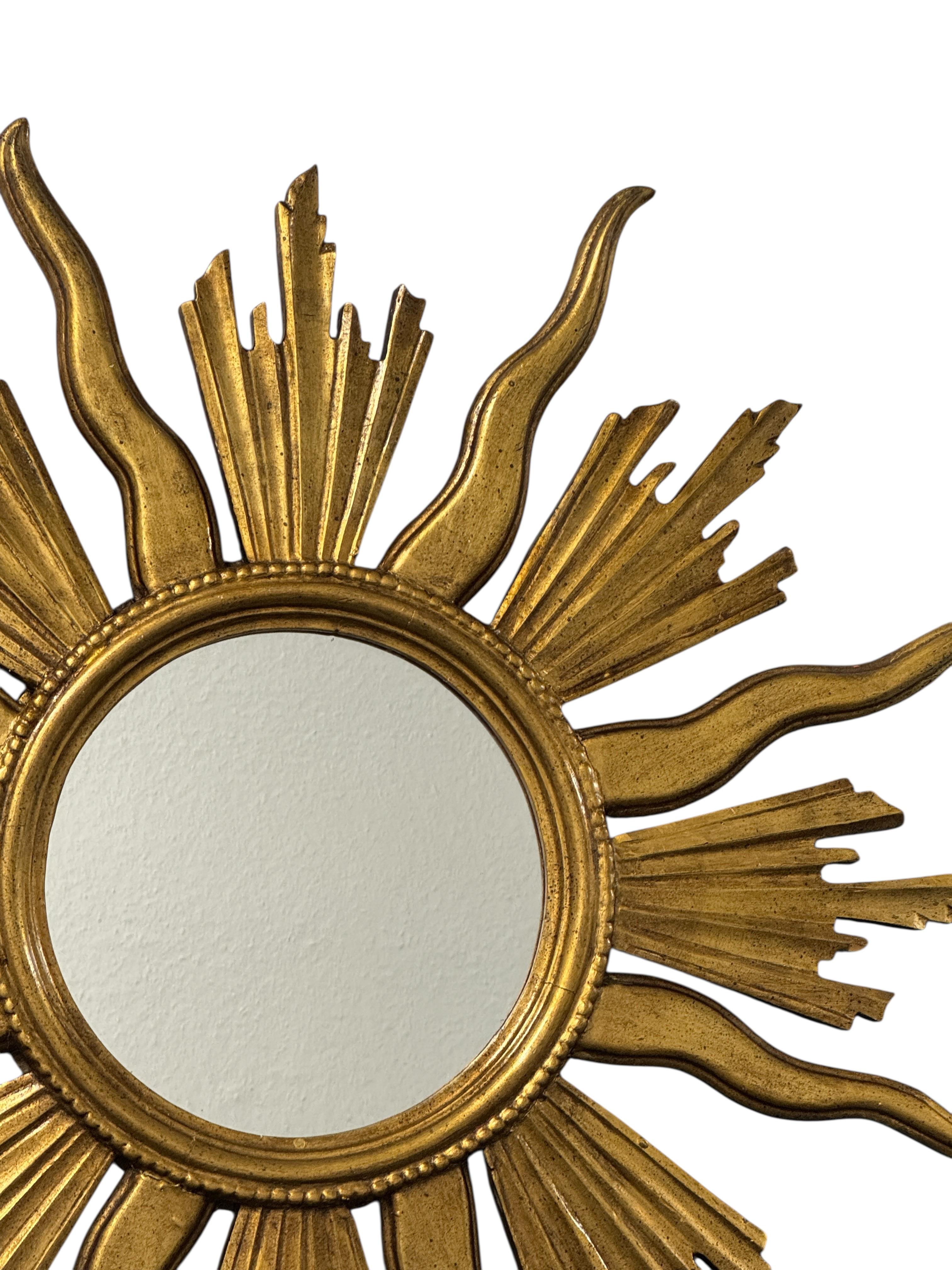 Hollywood Regency Monumental Large Starburst Sunburst Gilded Wood Mirror, circa 1950s For Sale