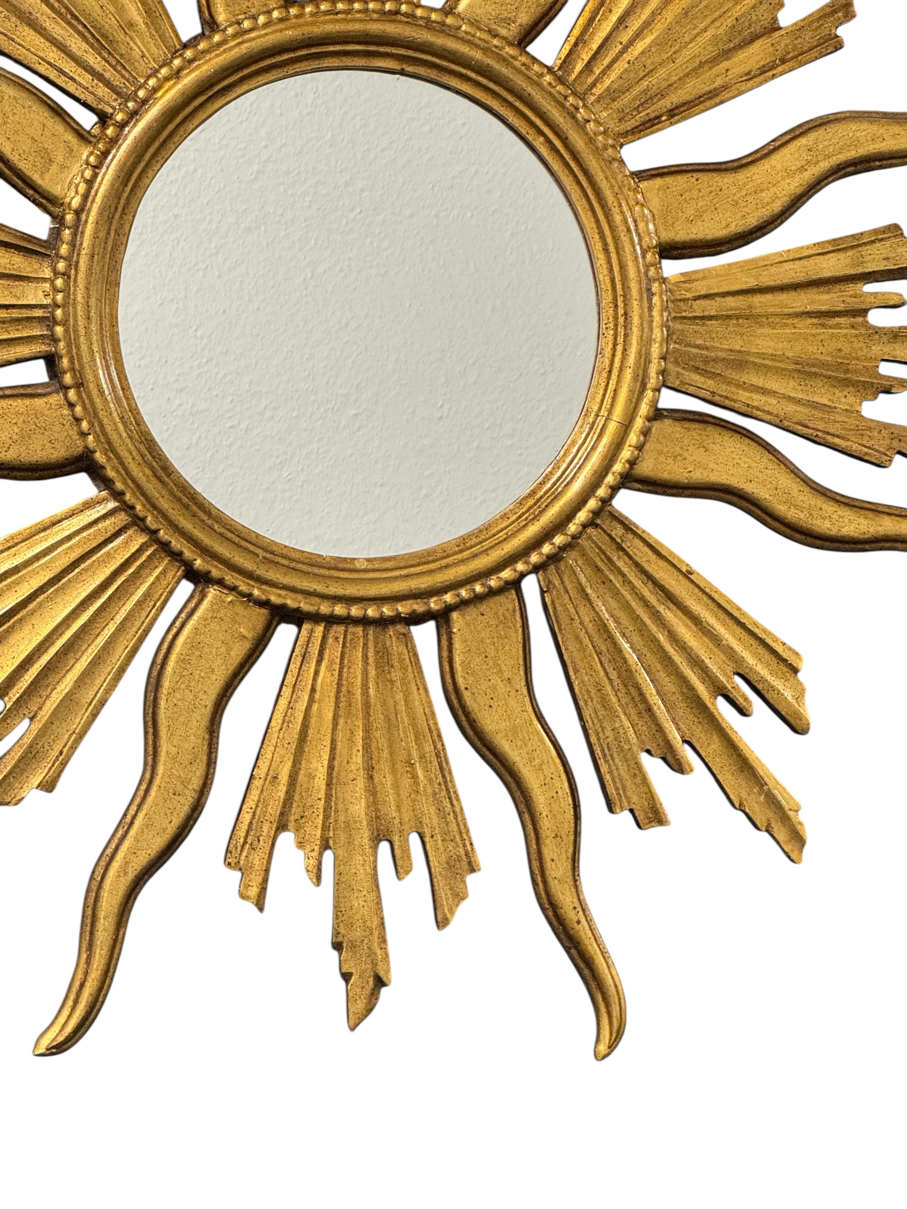 Austrian Monumental Large Starburst Sunburst Gilded Wood Mirror, circa 1950s For Sale