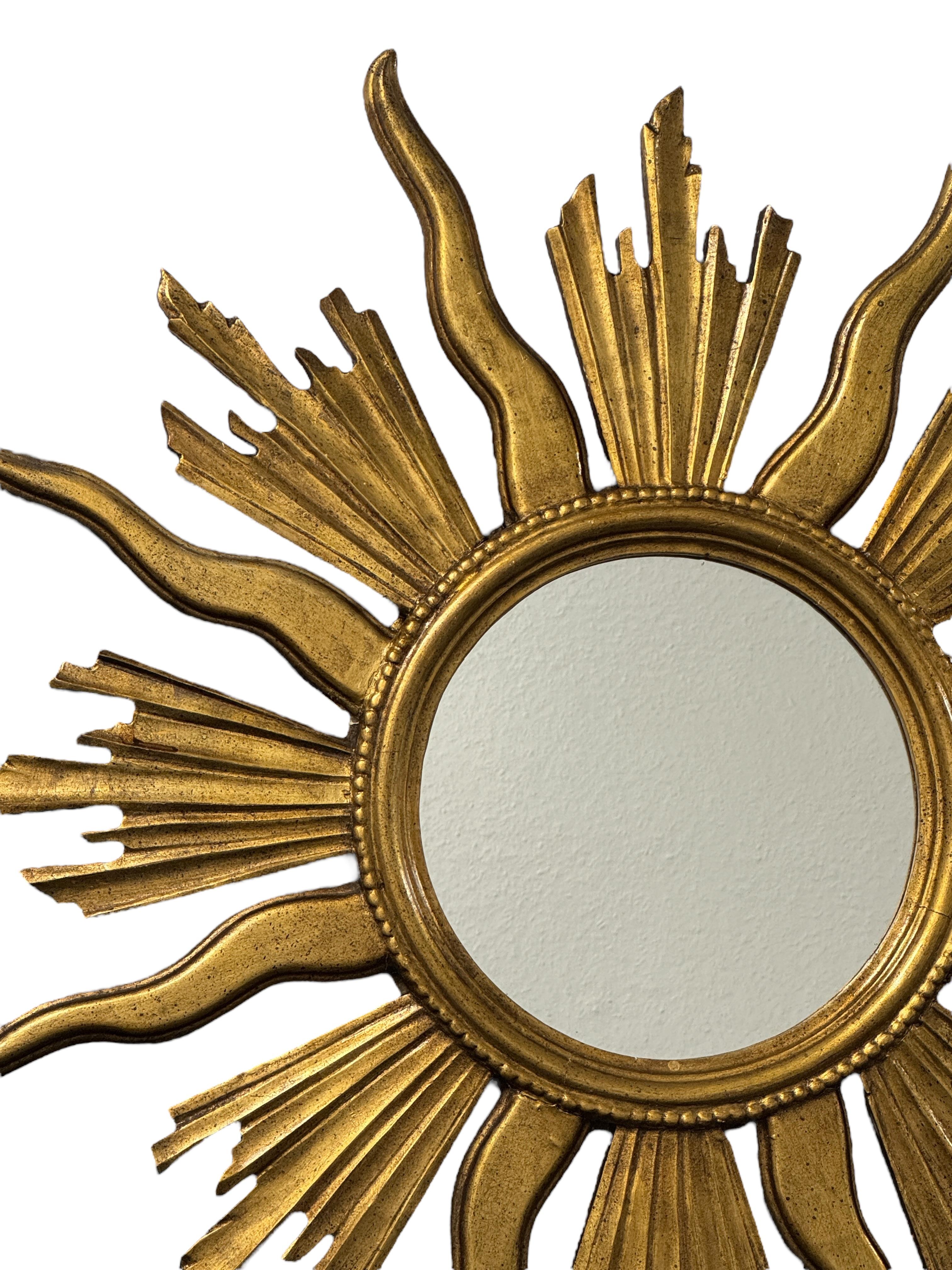 Monumental Large Starburst Sunburst Gilded Wood Mirror, circa 1950s For Sale 1