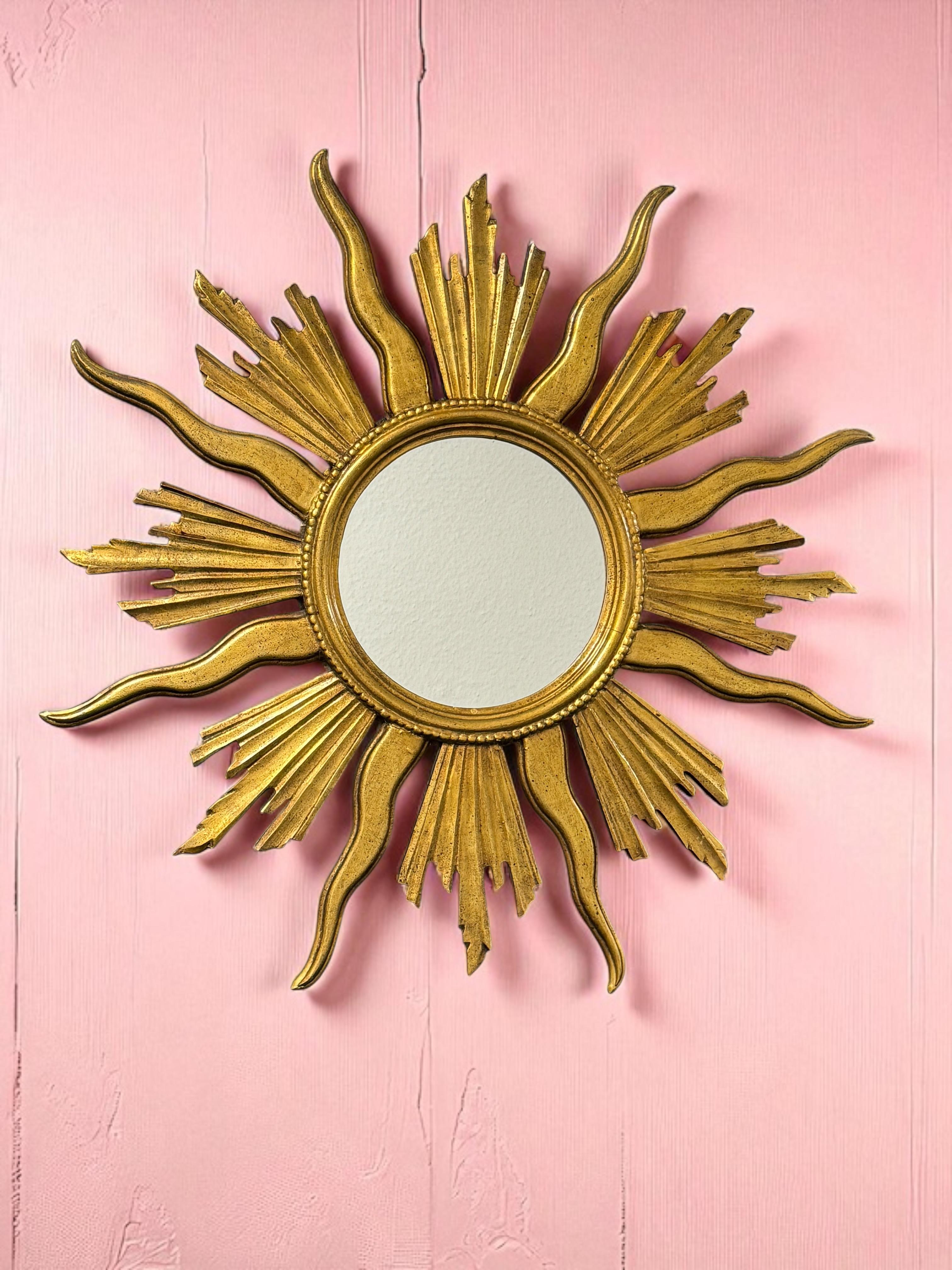 Monumental Large Starburst Sunburst Gilded Wood Mirror, circa 1950s For Sale 3