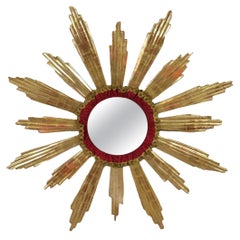 Monumental Large Starburst Sunburst Gilded Wood Mirror, circa 1950s