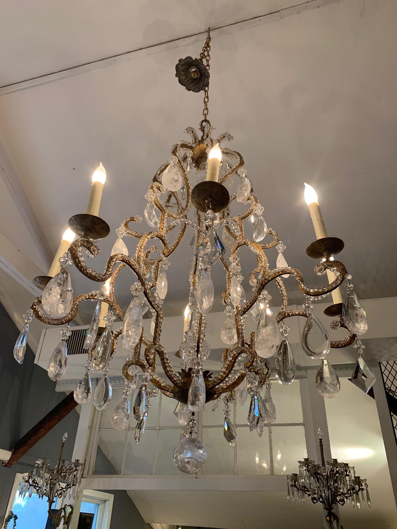 Monumental Large Super Glitzy Statement Chandelier with Rock Crystals 4