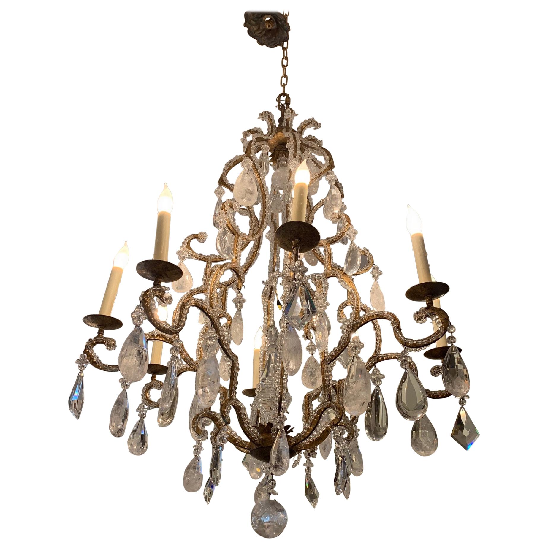 Monumental Large Super Glitzy Statement Chandelier with Rock Crystals