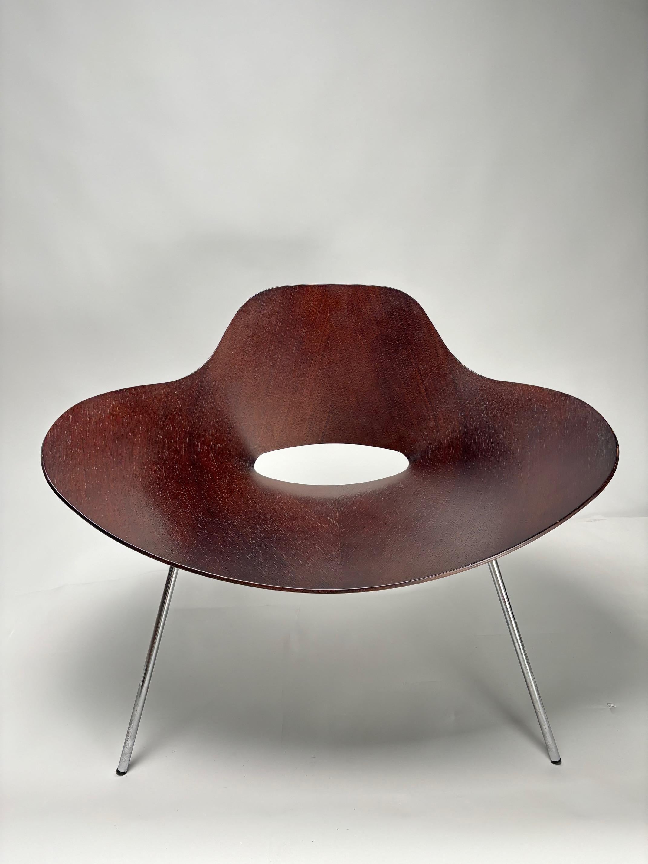 Monumental armchair in curved walnut wood, model 