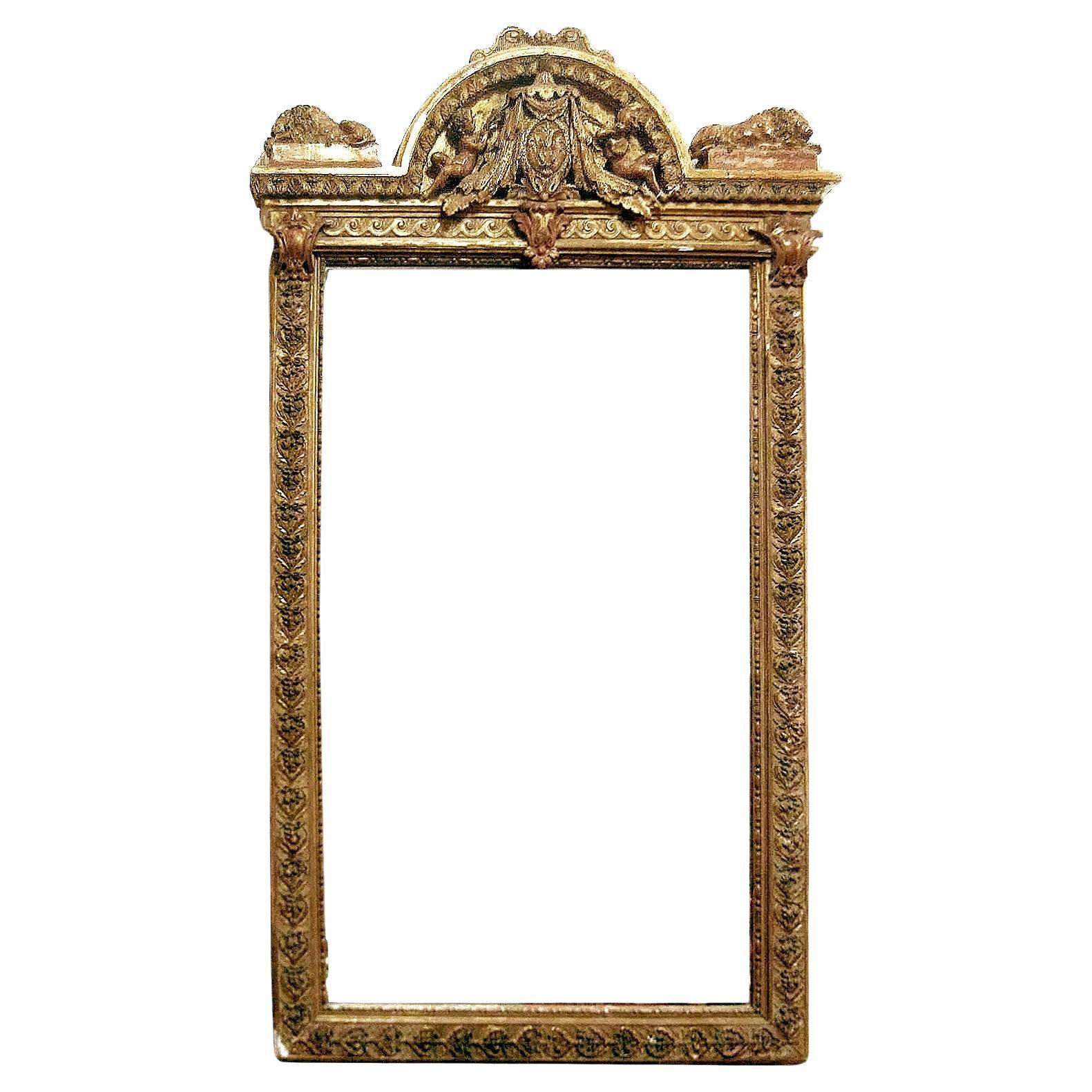 Cornice monumentale in legno dorato francese della fine del XVIII secolo