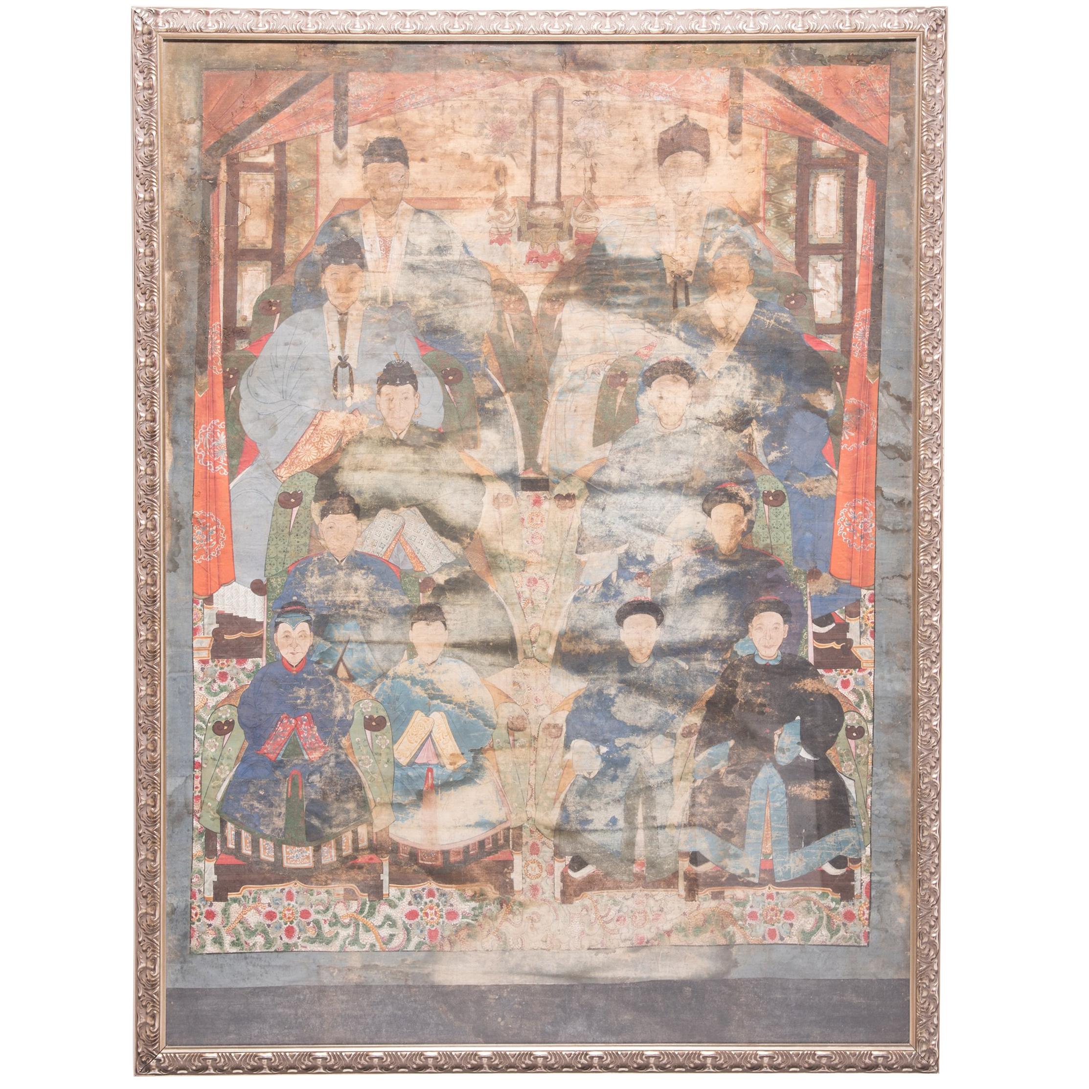 Monumental Chinese Ancestral Portrait, c. 1900 For Sale