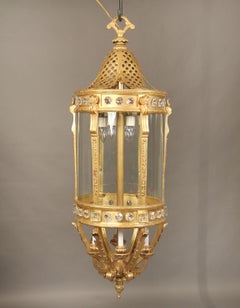 Monumentale zwölfflammige Laterne aus vergoldeter Bronze und Kristall aus dem späten 19. Jahrhundert